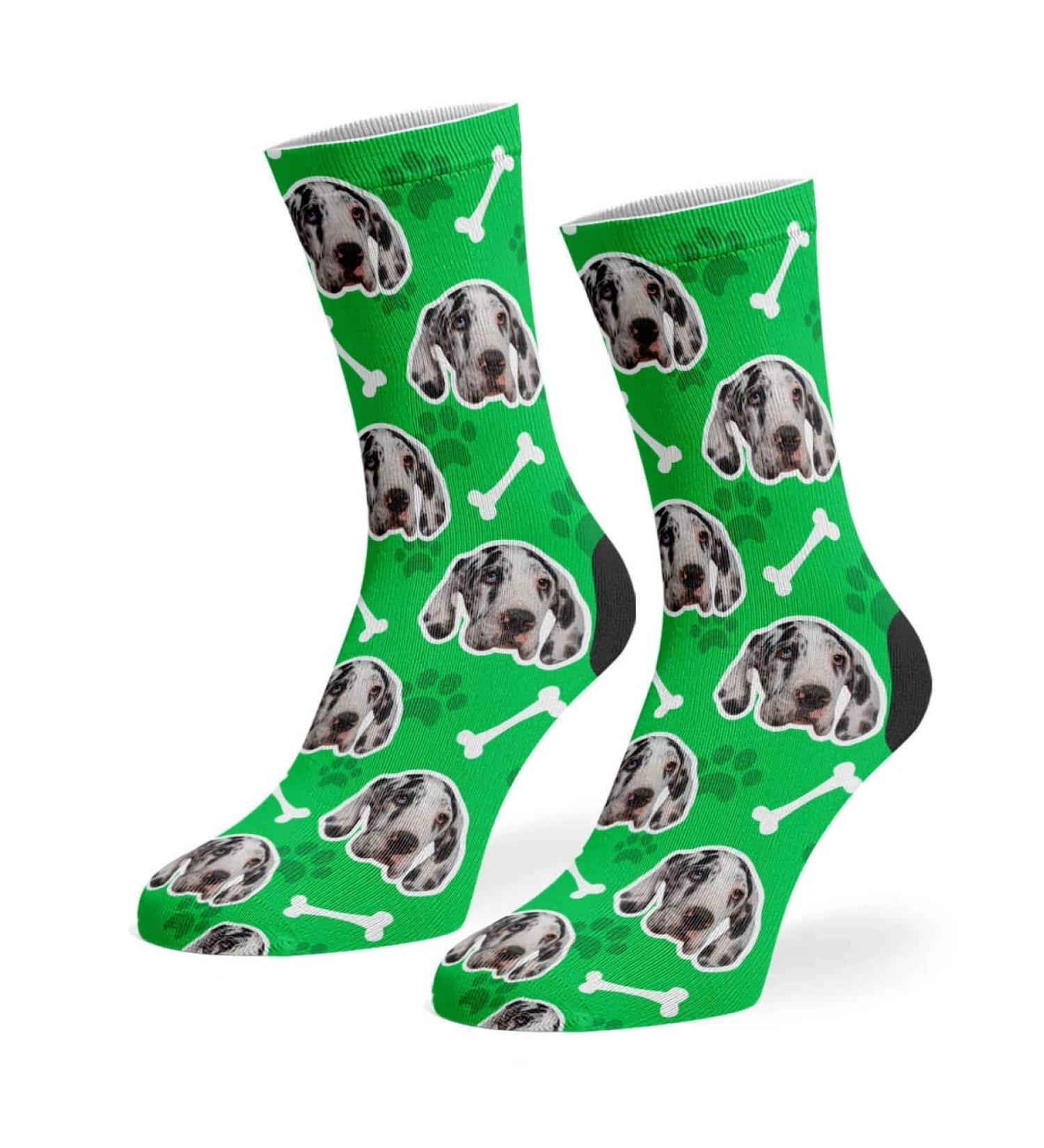 Super Socks Personalised Dog Socks | Your Dog Socks | Add Your Dogs Face On Socks | Upload A Photo Of Your Dog | Create Your Own Photo Socks | Personalised Dog Gifts | Dog Lover Gifts 9-11 Green - Buy Online on GoSupps.com