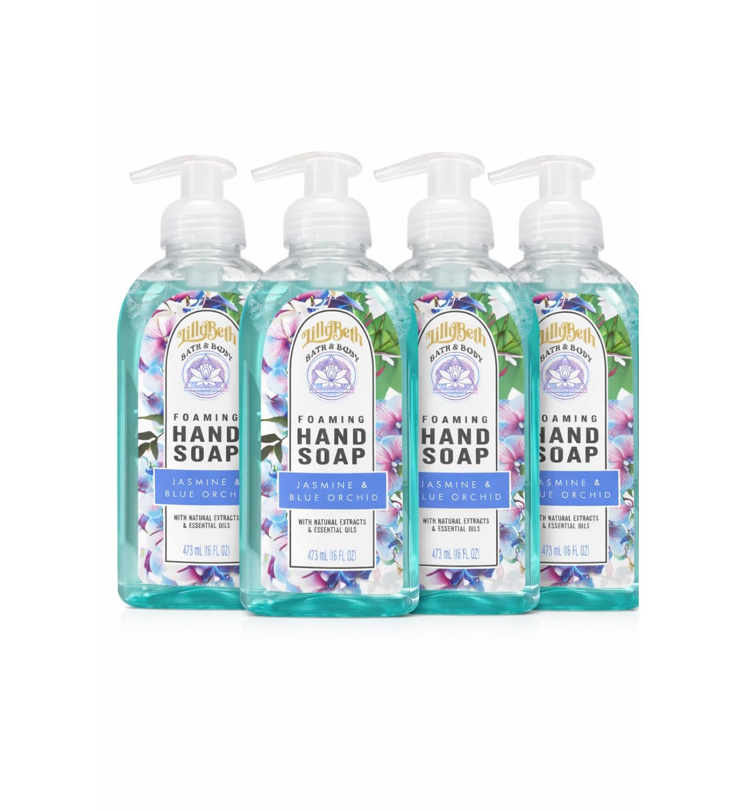 LillyBeth Foaming Hand Soap Jasmine & Blue Orchid 473 mL (16 fl oz) Pack of 4 With Natural Extracts & Essential Oils