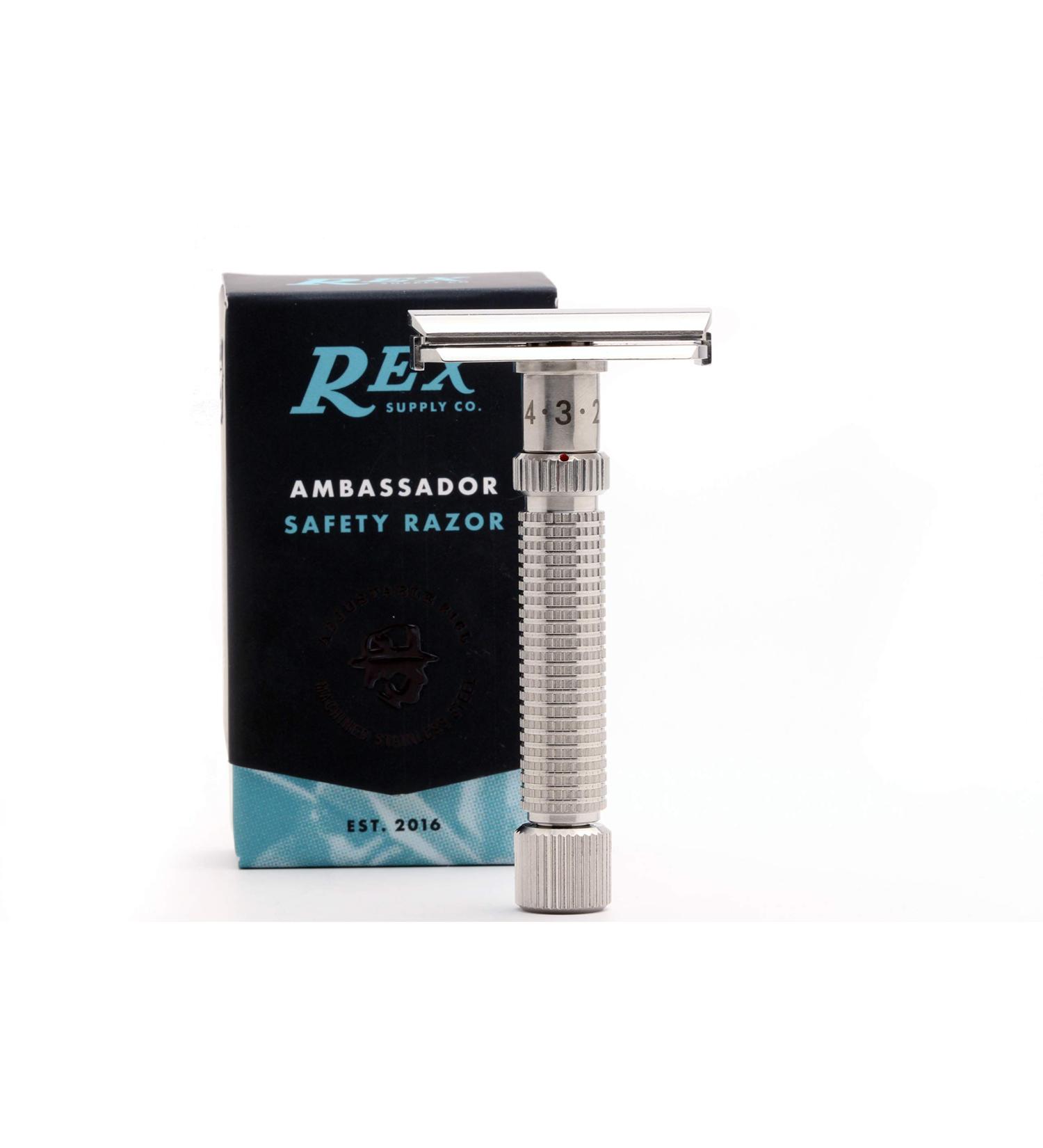 Rex Ambassador Wet Razor - 100% Stainless Steel Adjustable Double Edge Blade Handmade in the USA | Rex Supply Company - Buy Online on GoSupps.com