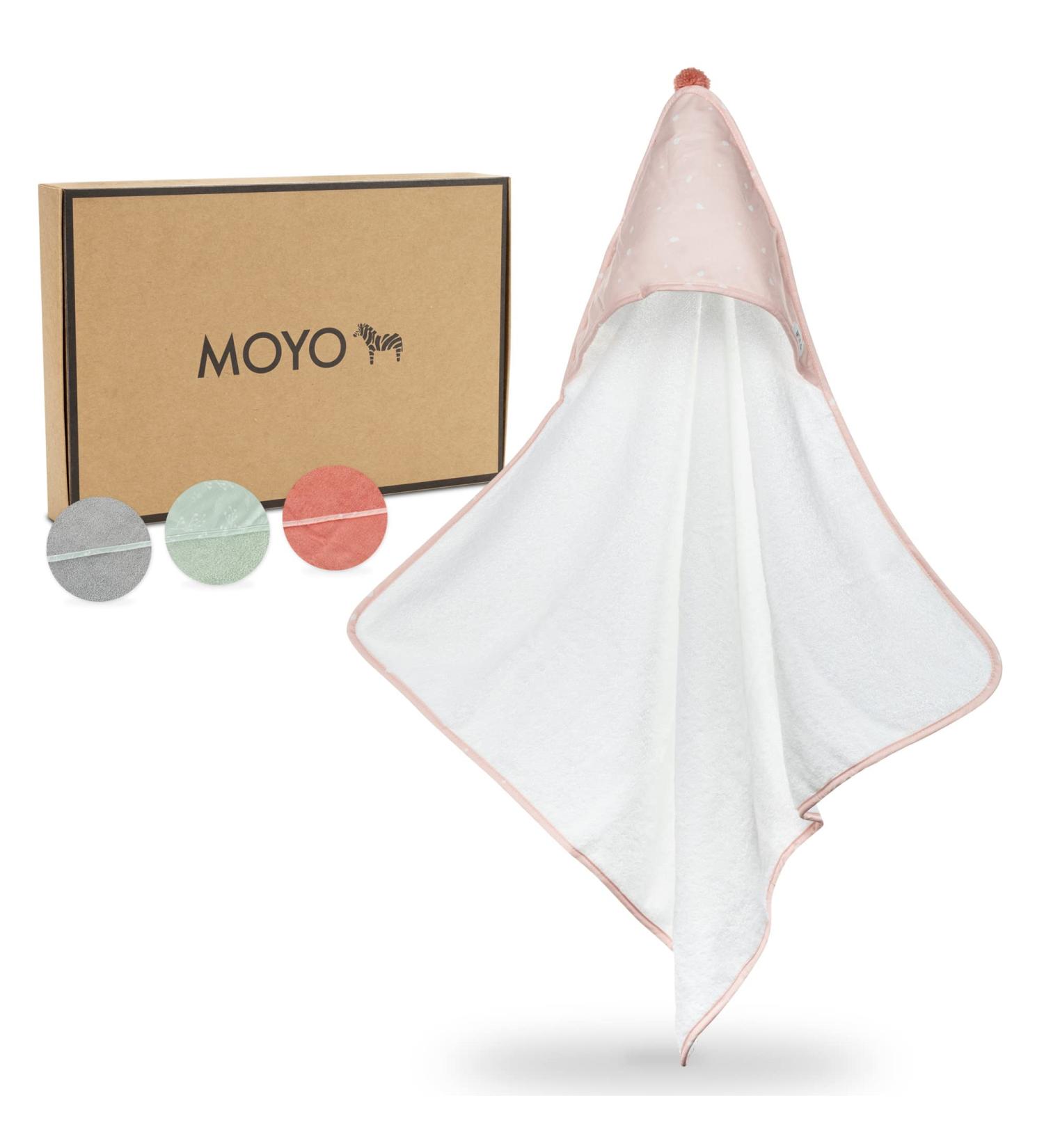 Moyo Hooded Towel for Toddlers & Babies - White-Ros 75x75cm | 100% Cotton Bathing Poncho | Washable Baby Bath Towel with Hood - Buy Online on GoSupps.com