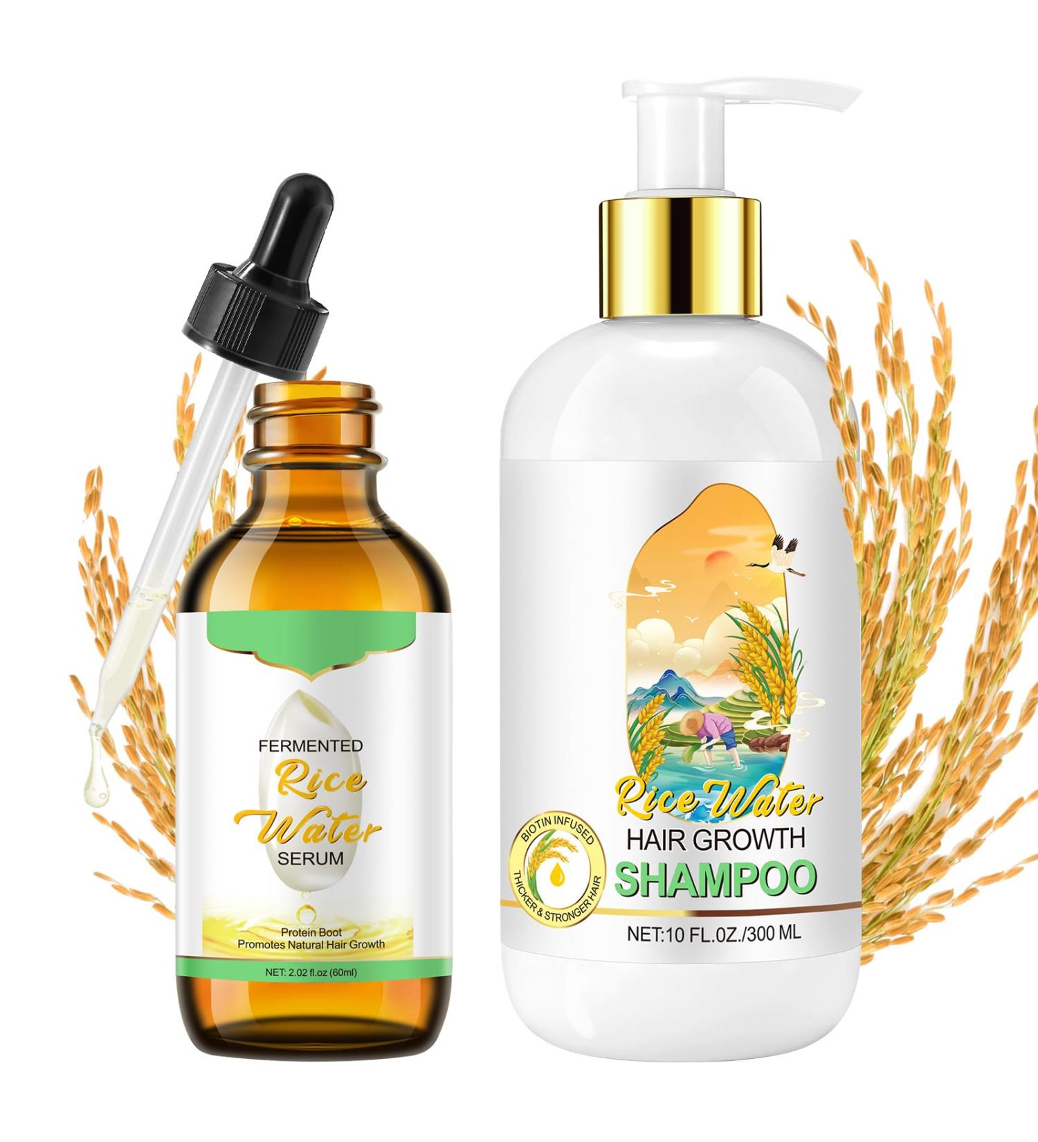 Fermented Rice Water Shampoo & Biotin Hair Growth Oil | Restore Dry & Damaged Hair | All Hair Types | Men & Women - Buy Online on GoSupps.com