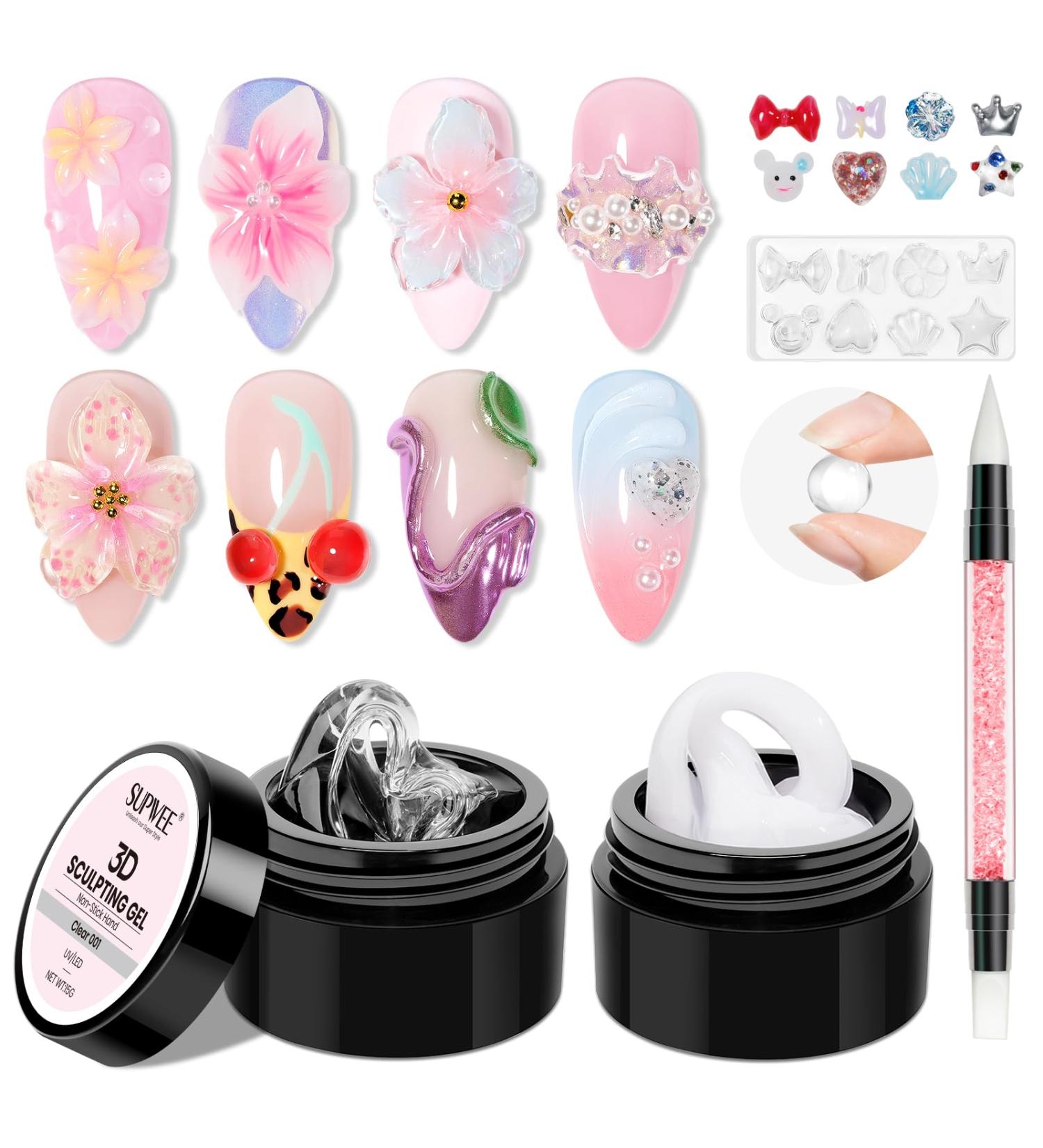  SUPWEE 3D Nail Art Gel for nails multifunctional non-sticky strong with silicone mold silicone pen white transparent sculpting 3D modeling DIY salon 15g - Buy Online on GoSupps.com