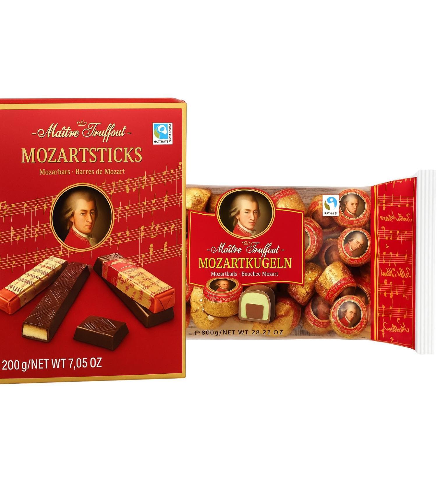 Pack Mozart (Mozartsticks 200 g + Mozartkugeln 800 g) chocolats au chocolat avec massepain 1 kg - Buy Online on GoSupps.com