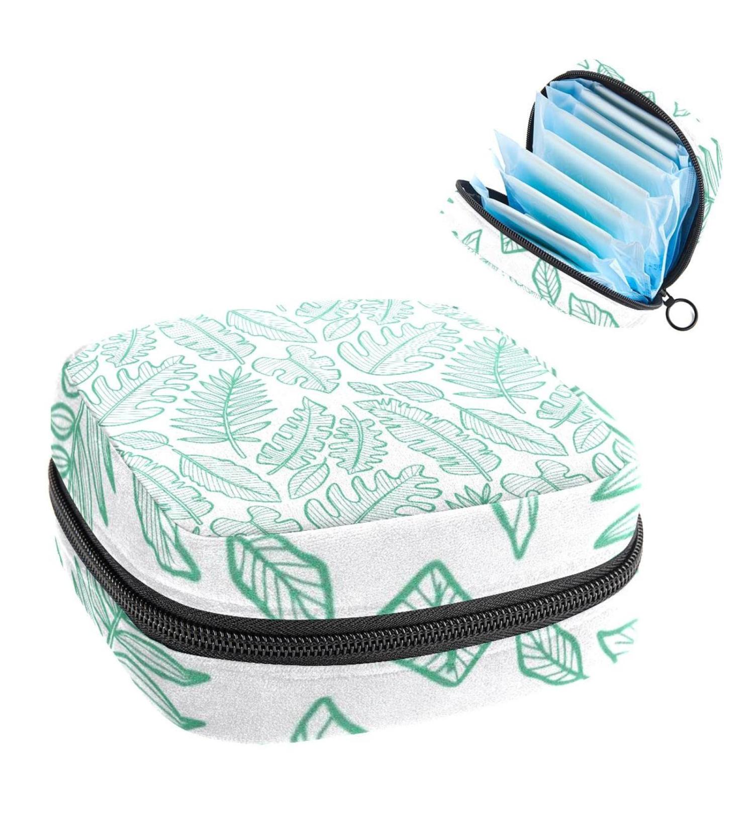 Women's Bonds Storage Pockets Stillpad - Hand-Drawn Monstera Leaves Pattern Portable Period Kit | Stylish Feminine Product Bag - Buy Online on GoSupps.com
