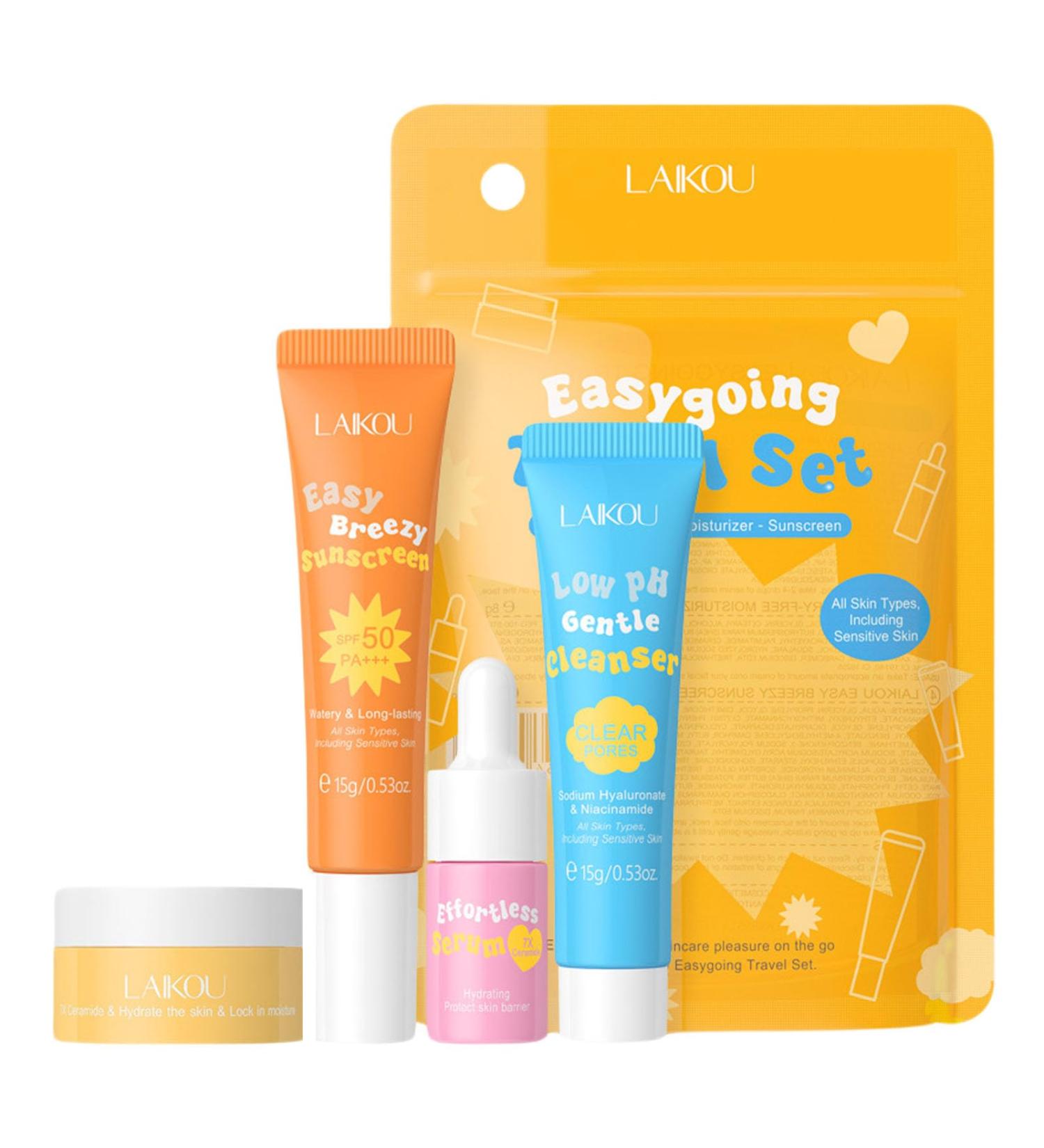 Hydrating Skin Care Set Travel Kit | Best Gifts for Women & Girls | 4-Piece Mini Essentials: Cleanser Cream Serum Sunscreen - Buy Online on GoSupps.com