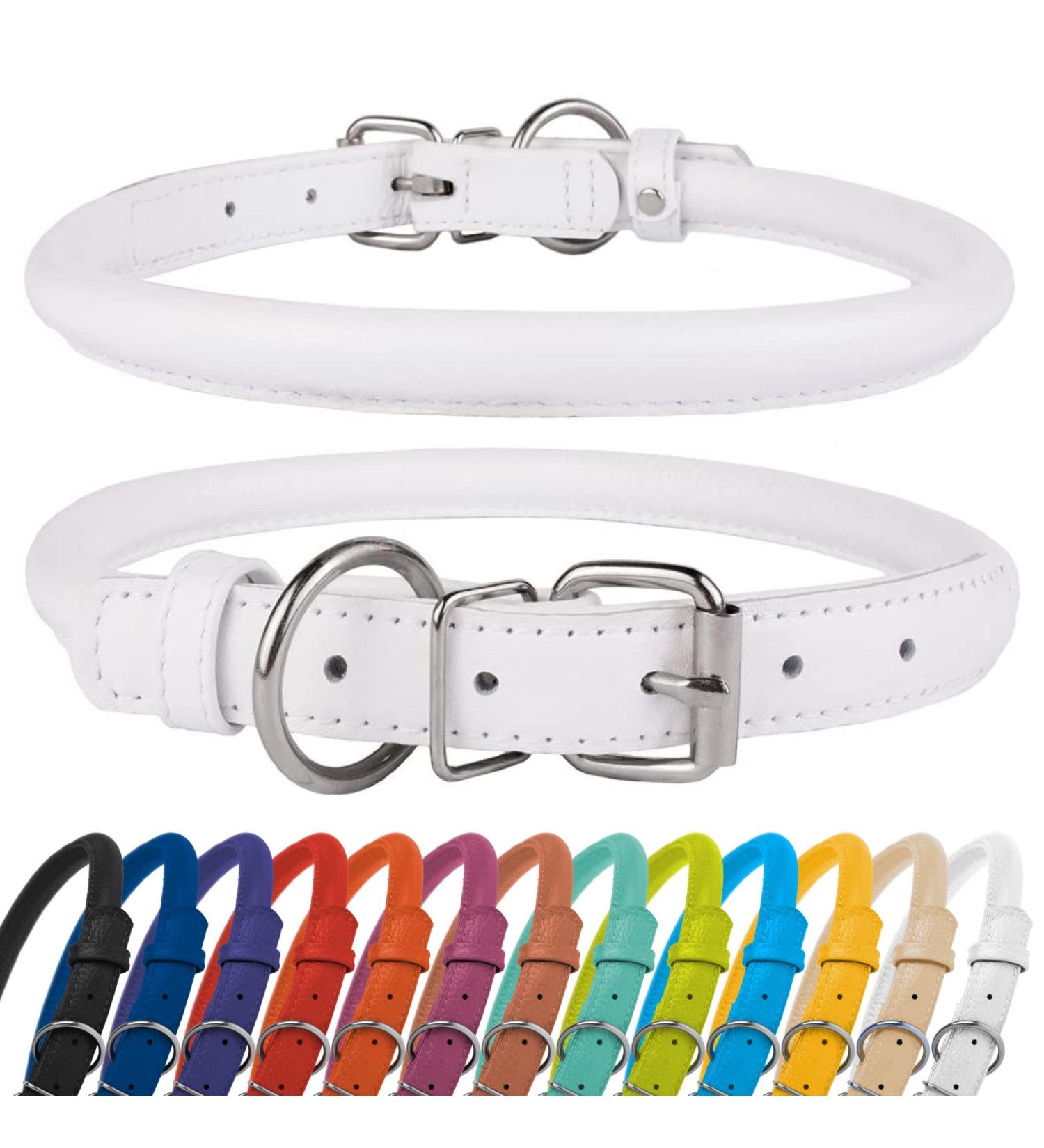 Collardirect Handmade Round Leather Dog Collar Soft Padded Adjustable for Small & Large Dogs Cats | Available in Black Pink Red Purple Blue White (30-35 cm) - Buy Online on GoSupps.com