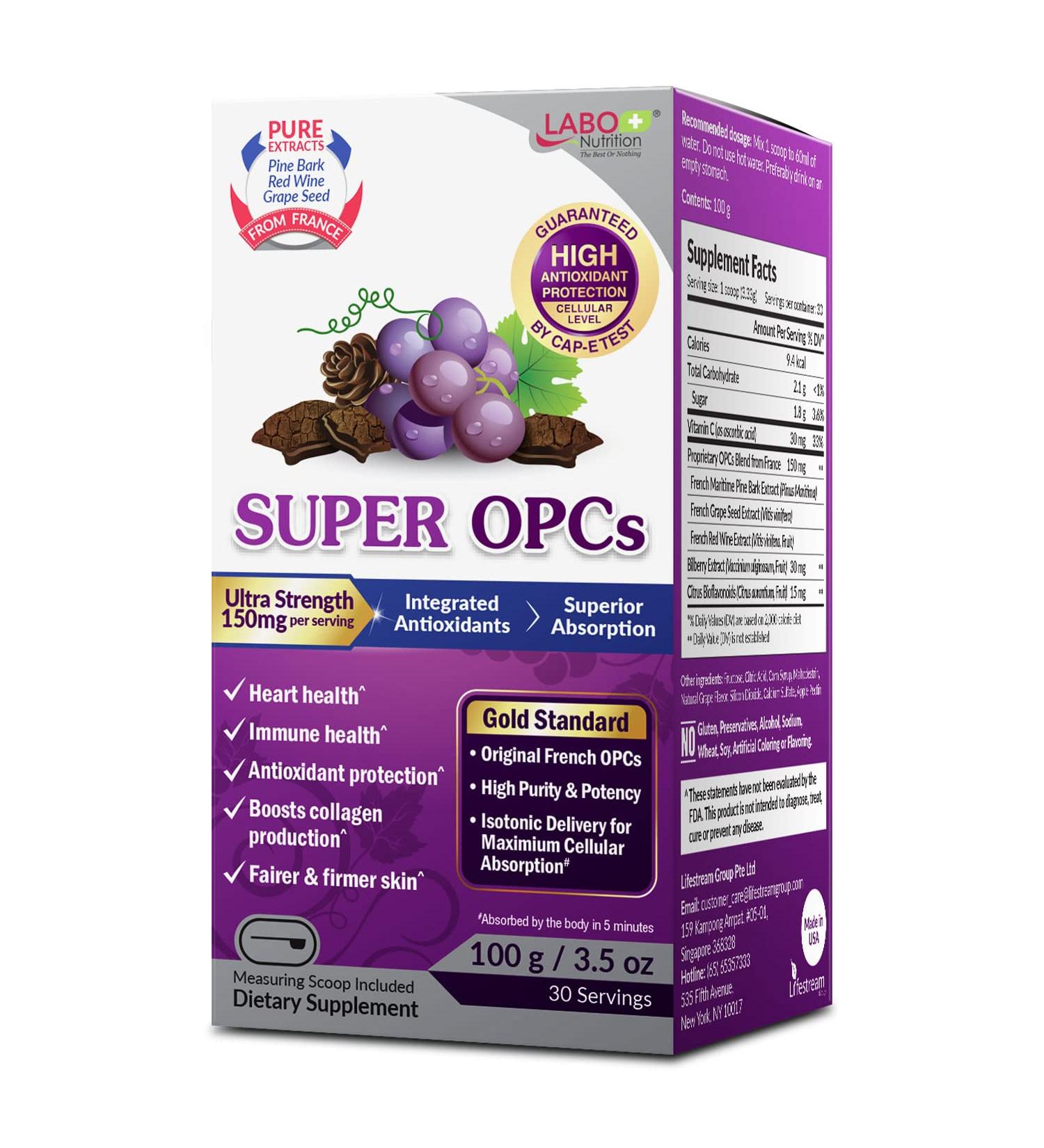 LABO Nutrition Super OPCS 150mg French Maritime Pine Bark Extract - Circulation, Skin Radiance, Heart Health - Gluten Free - Buy Online on GoSupps.com