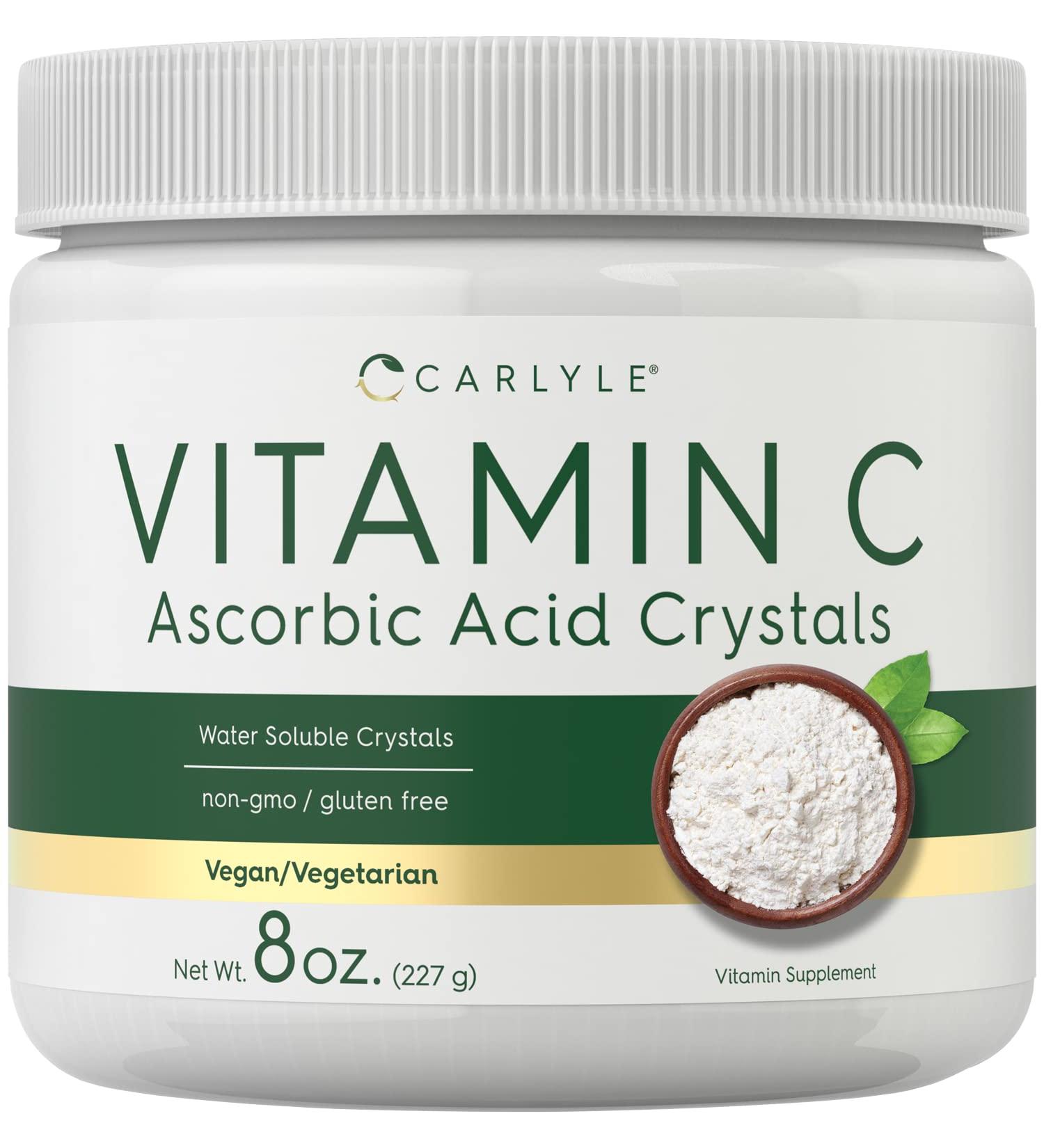 Carlyle Ascorbic Acid Powder - 8 oz | Vitamin C Water Soluble Crystals | Vegan, Non-GMO, Gluten Free - Buy Online on GoSupps.com
