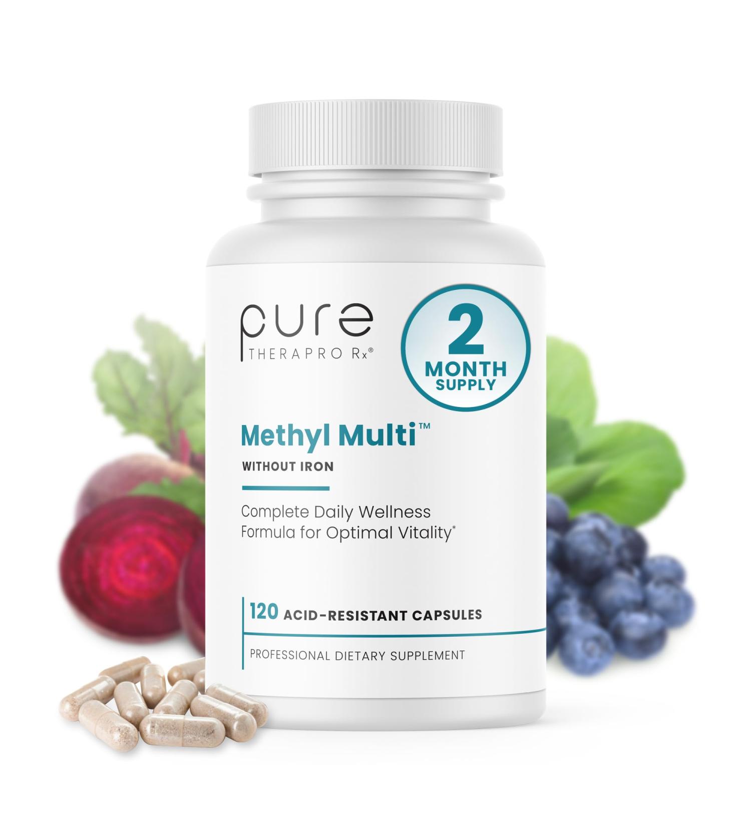 Pure Therapro Rx Methylated Multivitamin for Men and Women | Made in USA | Methyl Multi Without Iron Methyl B12 & Methylfolate | 120 Capsules 2-Month Supply 120 Count (Pack of 1) - Buy Online on GoSupps.com
