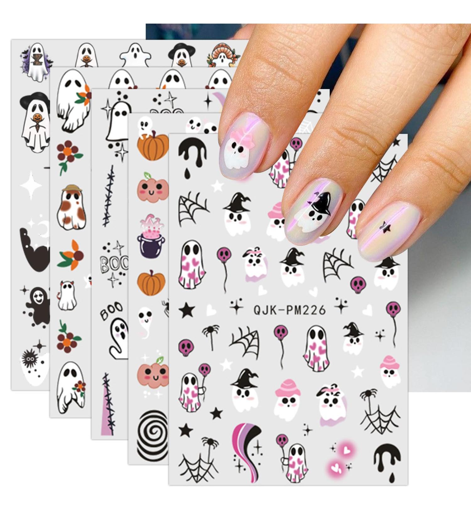 JMEOWIO 9 Sheets Halloween Nail Art Stickers Decals Self-Adhesive Pink Cute Ghost Nail Supplies Nail Art Design Decoration Accessories - Buy Online on GoSupps.com