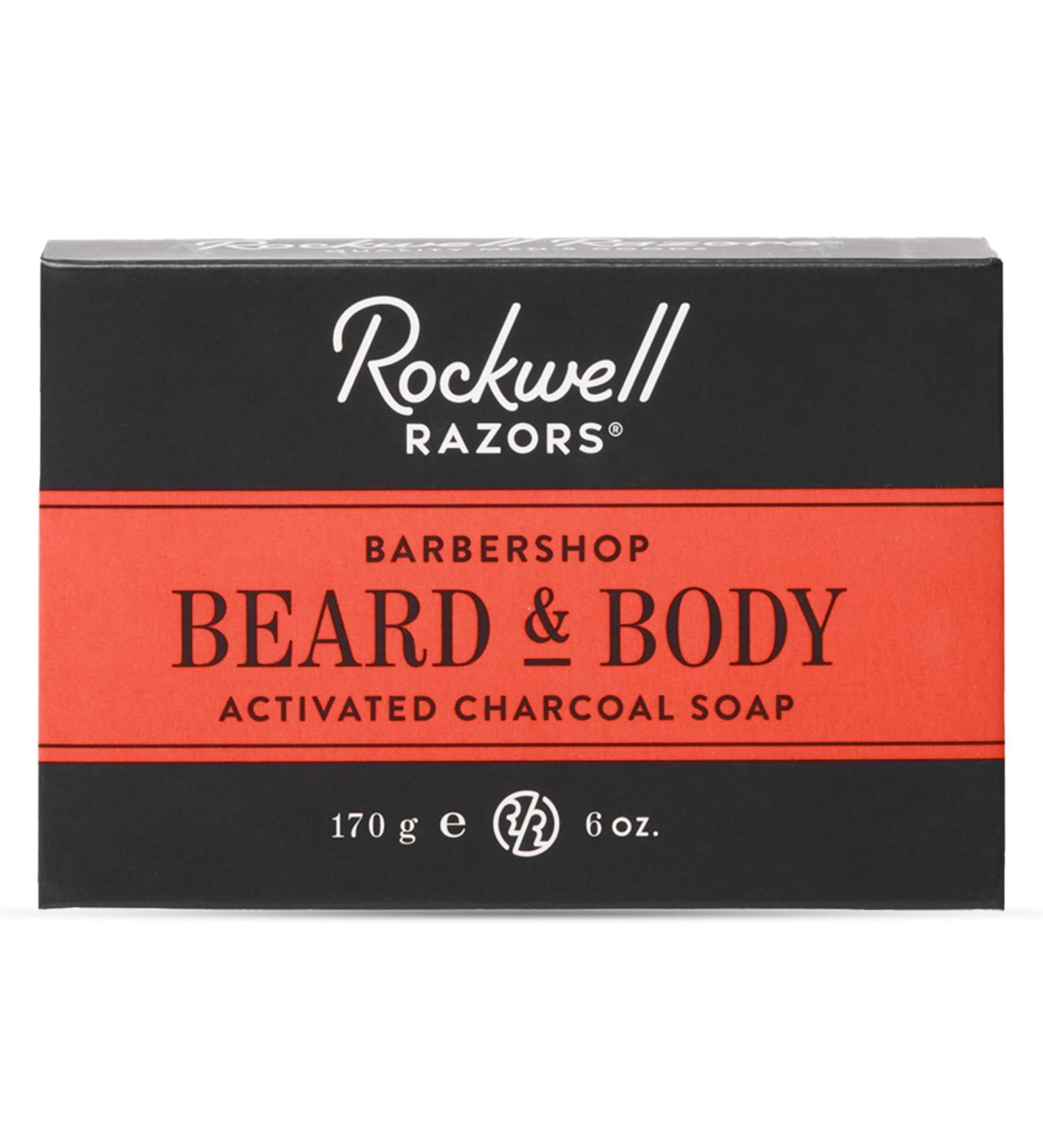 Rockwell 3-in-1 Beard & Body Bar Soap - Classic Barbershop Scent | Natural Cleansing Hydration & Exfoliation | Coffee Charcoal Jojoba Oil & Shea Butter | All Skin Types - Buy Online on GoSupps.com
