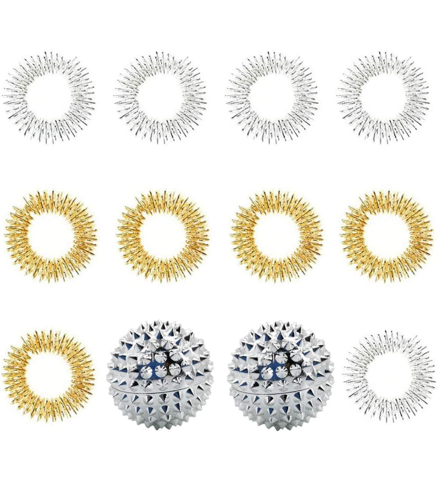 Kungfu Mall 12-Piece Acupressure Massage Kit - 10 Massage Rings & 2 Magnetic Balls for Finger & Toe Therapy | International Shipping - Buy Online on GoSupps.com