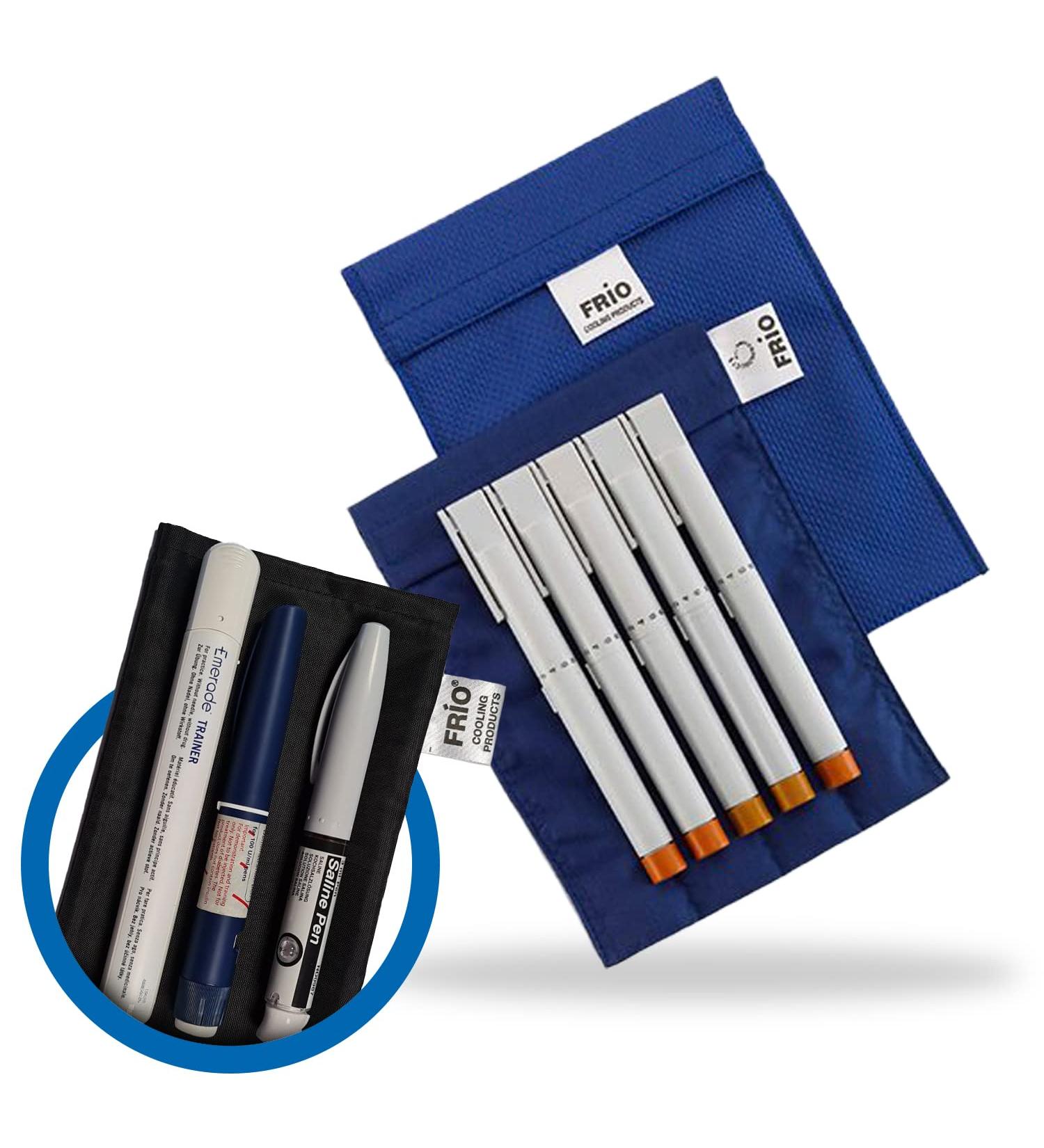 Frio Great Diabetic Insulin Cooling Pocket 19 x 14 cm |For up to 4 insulin pens |With nylon inside pocket |Cools with cold water |Reusably blue and black