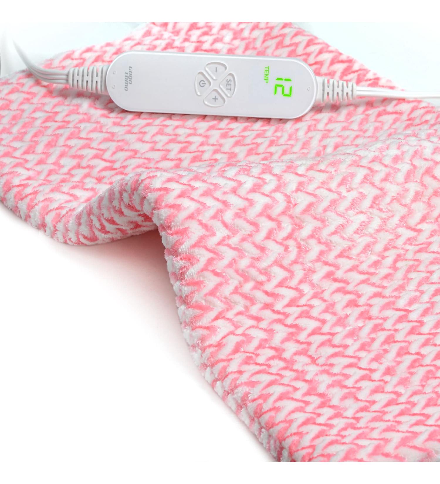 GOQOTOMO Fast-Heating Electric Heating Pad - Pain & Cramps Relief, 12 Heat Levels, 8 Timers, Machine Washable - PW01 Pink - Buy Online on GoSupps.com