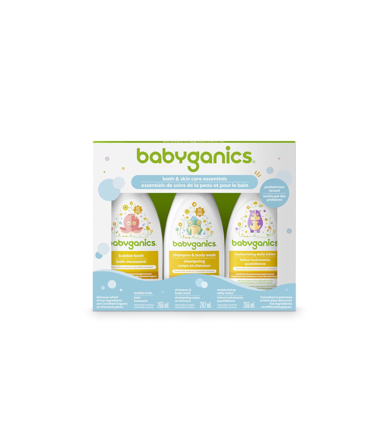 Babyganics 3-in-1 Skin Care Set Newborn and Baby Essentials Kit with (1) Bubble Bath Soap 266 ml (1) Baby Shampoo + Body Wash 207 ml and (1) Moisturizing Body Lotion 266 ml Packaging May Vary - Buy Online on GoSupps.com
