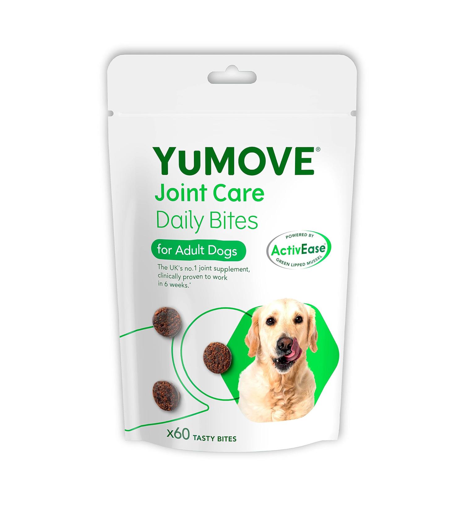 YuMOVE Daily Bites Joint Supplement for Adult Dogs | Glucosamine, Chondroitin, Green Lipped Mussel | Aged 6-8 | 60 Chews - Buy Online on GoSupps.com