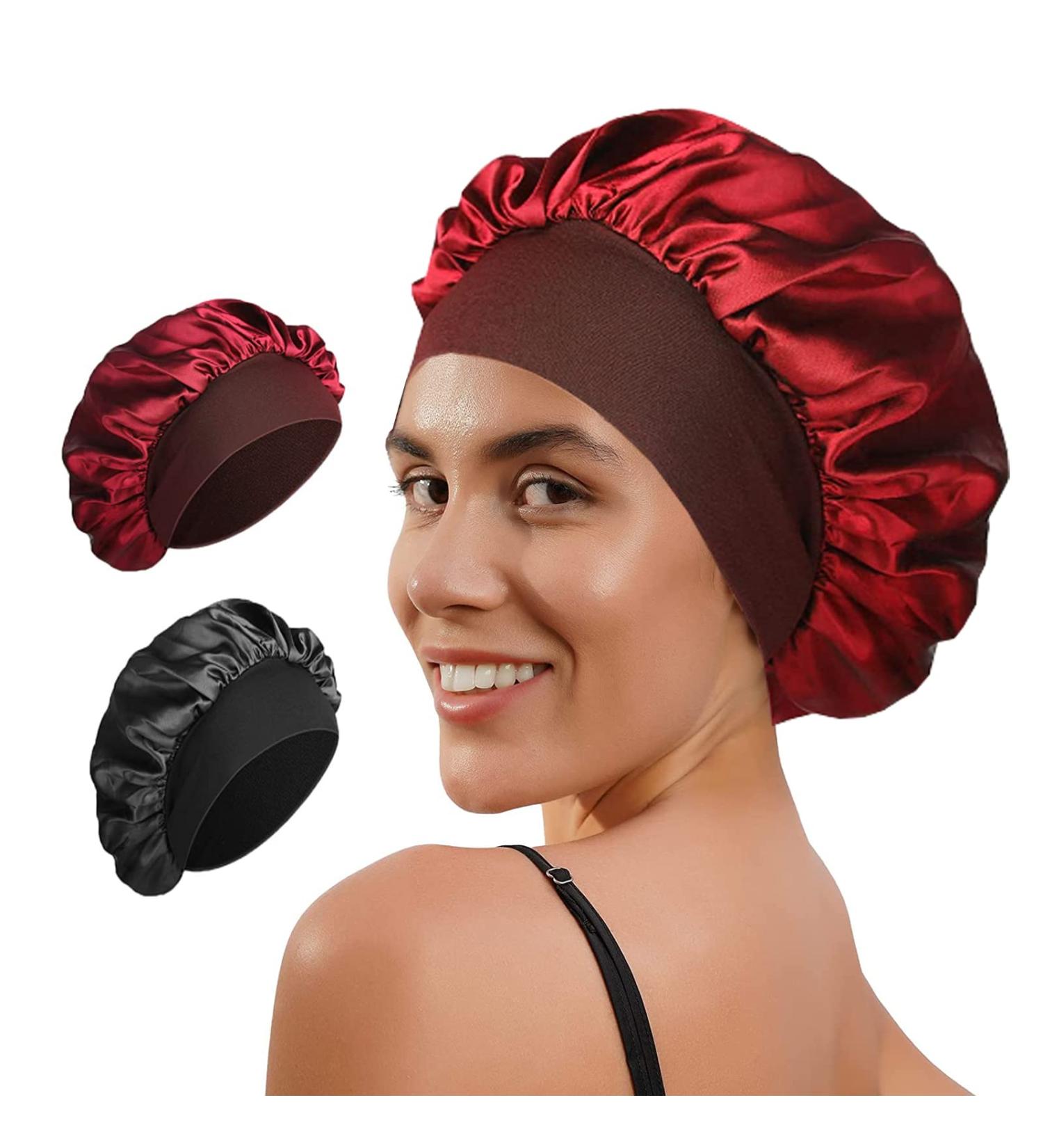 Satin Silk Hair Bonnet for Sleeping - Elastic Band, Soft & Gentle - 2 Pack - Buy Online on GoSupps.com