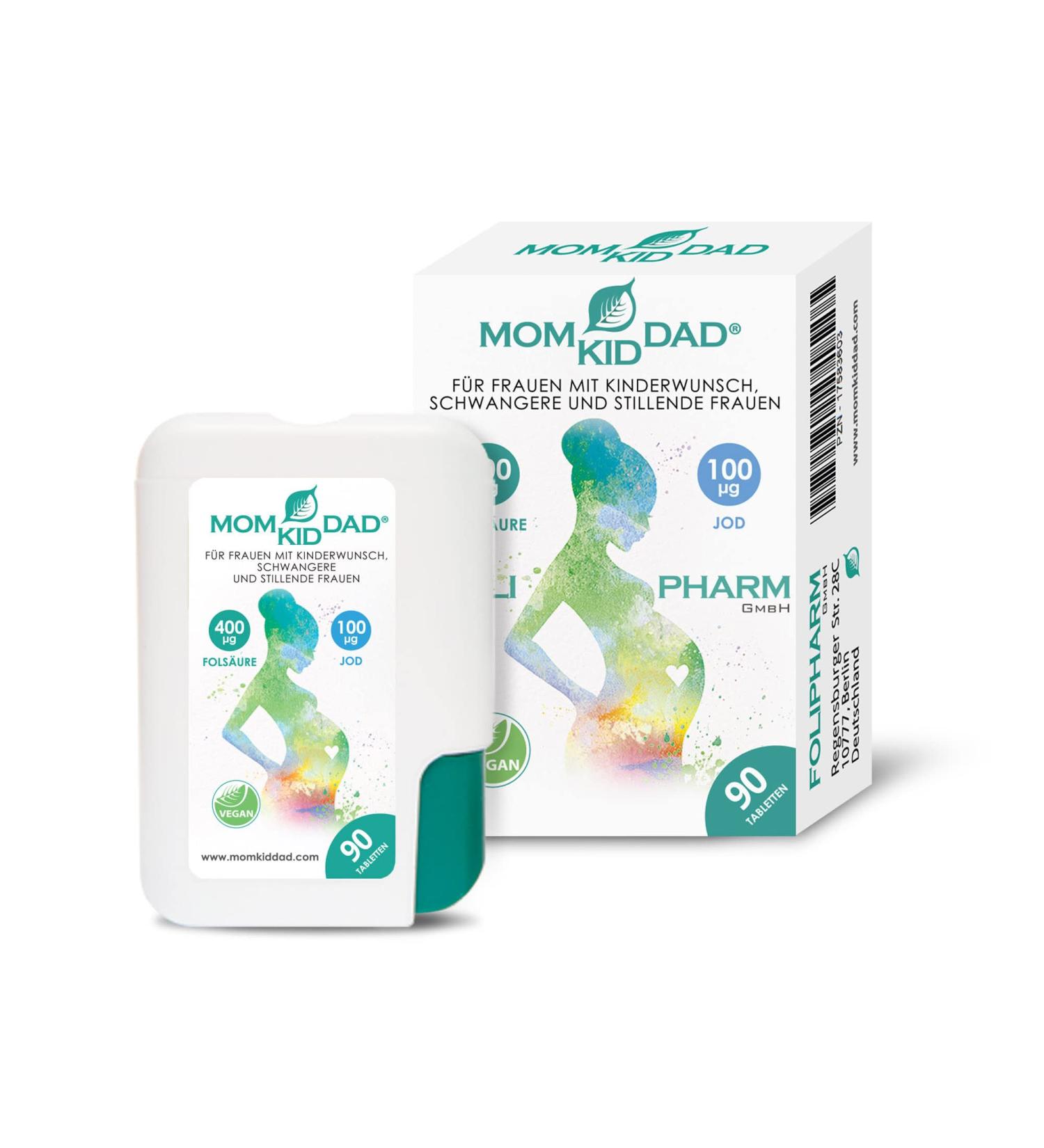 Momkiddad Folic Acid & Iodine - Vegan Prenatal Supplement for Women | 90 Mini Tablets for Pregnancy & Breastfeeding | 3-Month Supply - Buy Online on GoSupps.com