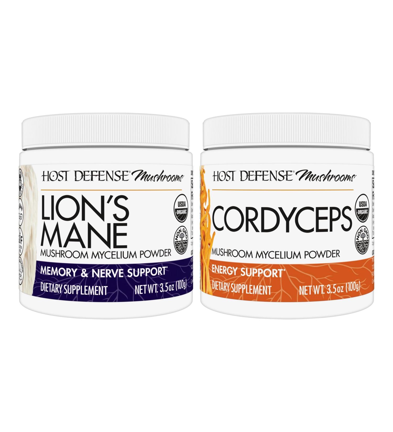 Host Defense Bundle with Lion's Mane Powder 3.5 oz & Cordyceps Powder 3.5 oz - Support Brain Health Memory & Focus - Support Immune Health & Energy* - Buy Online on GoSupps.com