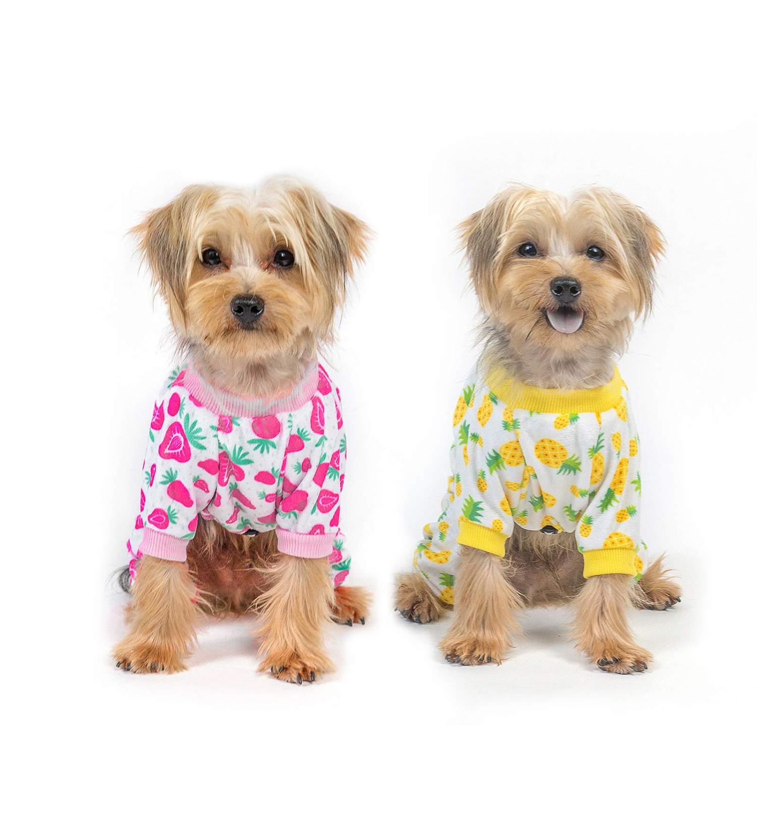 CuteBone Dog Pajamas Small Pet Jumpsuit Chihuahua Clothes 2 Pack Small Fleece Fabric Pineapple & Strawberry Design - Buy Online on GoSupps.com