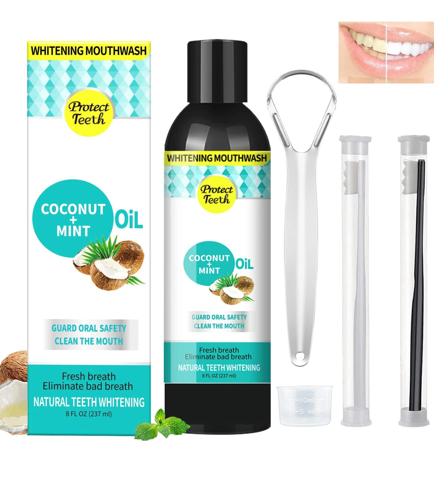 Tosuua Coconut oil pulling mouthwash Pus237ml natural essential oils alcohol free mouthwash helps with fresh breath teeth whitening gum health - Buy Online on GoSupps.com