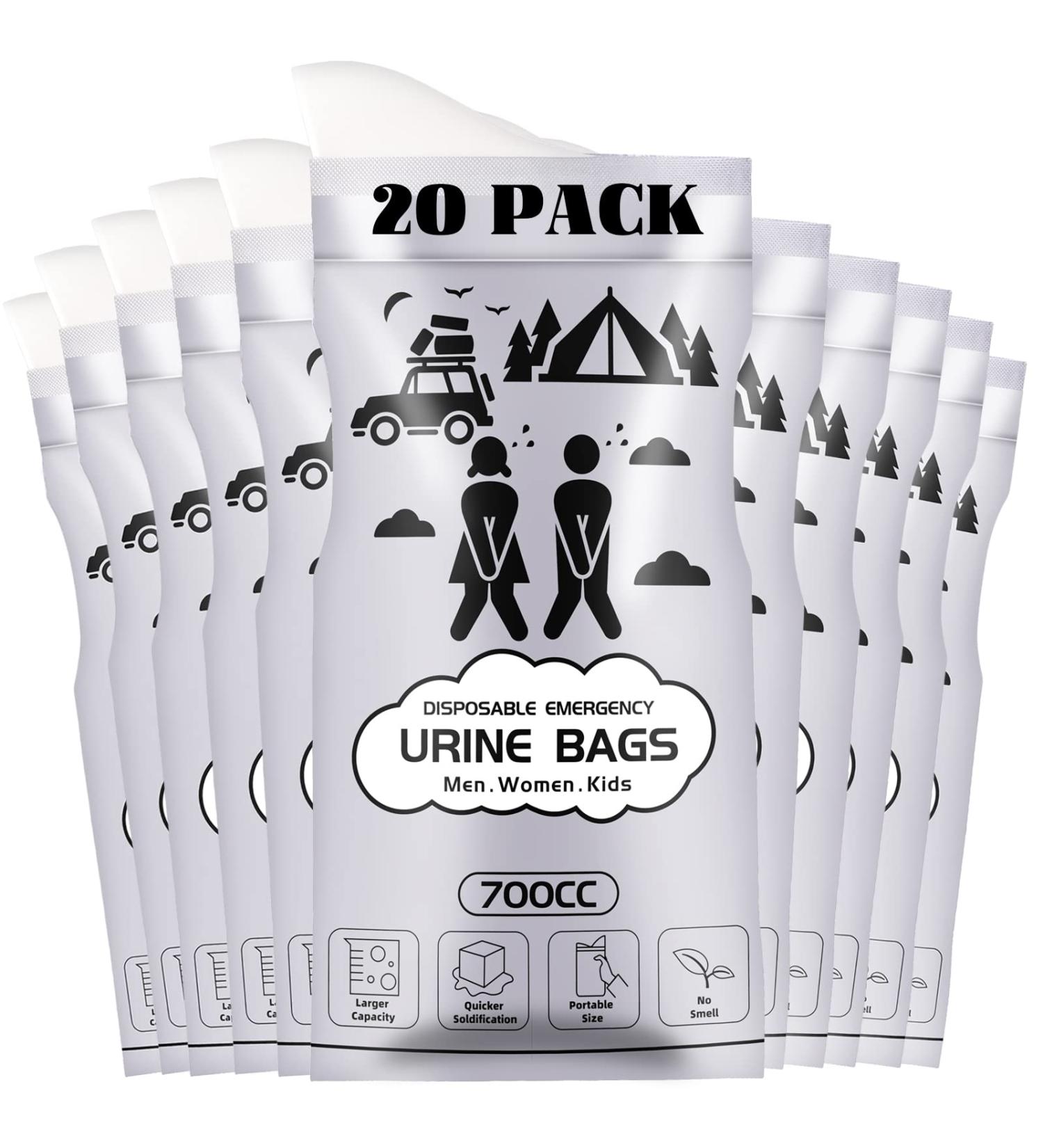 BACUTHY 20 Pack Portable Urinal Pee Bags Updated Version Disposable Male/Female Urine Bag for Travel Camping Road Trip Men/Women/Kids Compatible - Buy Online on GoSupps.com