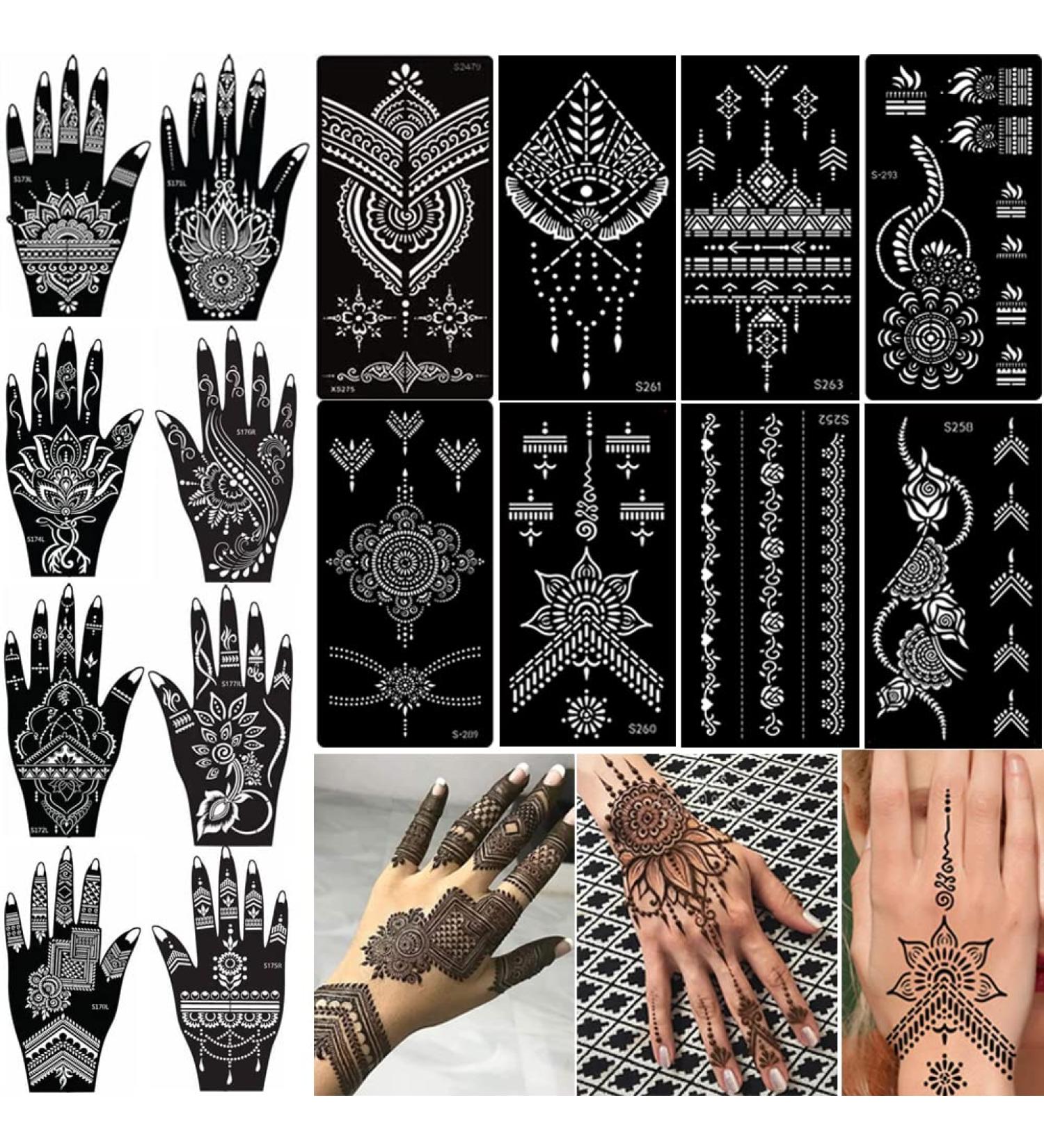 XMASIR 16 Sheets Reusable Henna Tattoo Stencils Set - Indian Arabian Temporary Body Art Kit - Buy Online on GoSupps.com