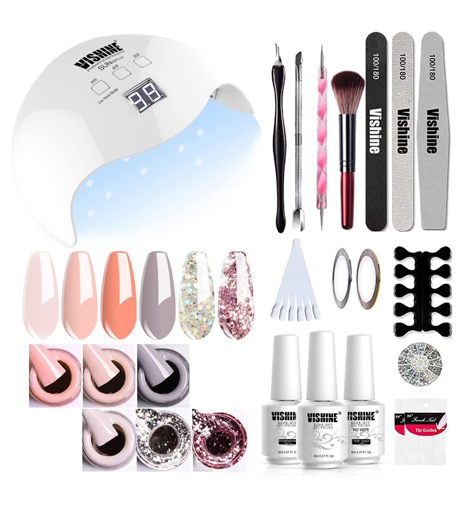 VISHINE 40W UV-LED Nail Lamp & Gel Nail Polish Set - 6 Gel Colors Base & Top Coat - Professional Nail Art Tools for Manicure - Buy Online on GoSupps.com