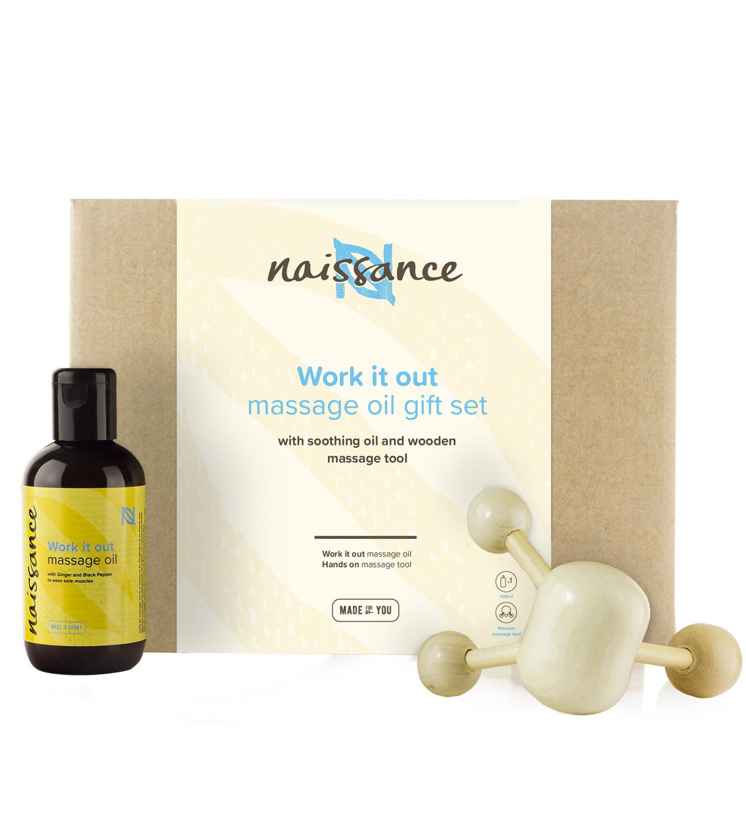 Naissance Work It Out: Muscles & Joints Massage Oil & Wooden Gift Set - Rosemary & Black Pepper - Ideal for All Occasions - International Shipping - Buy Online on GoSupps.com