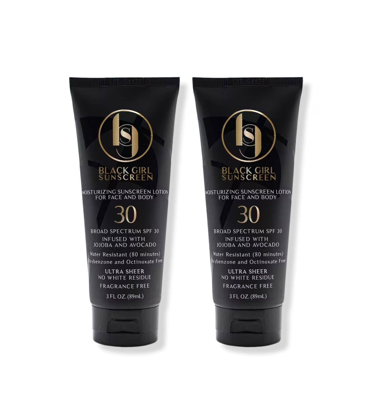 Black Girl Sunscreen SPF 30 for the Face & Body - Moisturizing Sun Protection, SPF 30, Sun Lotion for Women, Ultra Sheer, Travel Size, No White Cast for Melanin Rich Skin - 3 fl oz, 2-Pack