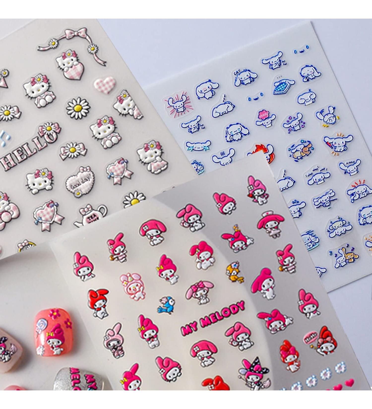 Kawaii Anime 5D Nail Art Stickers - Self-Adhesive Designs for Women & Girls - 3 Sheets - Buy Online on GoSupps.com