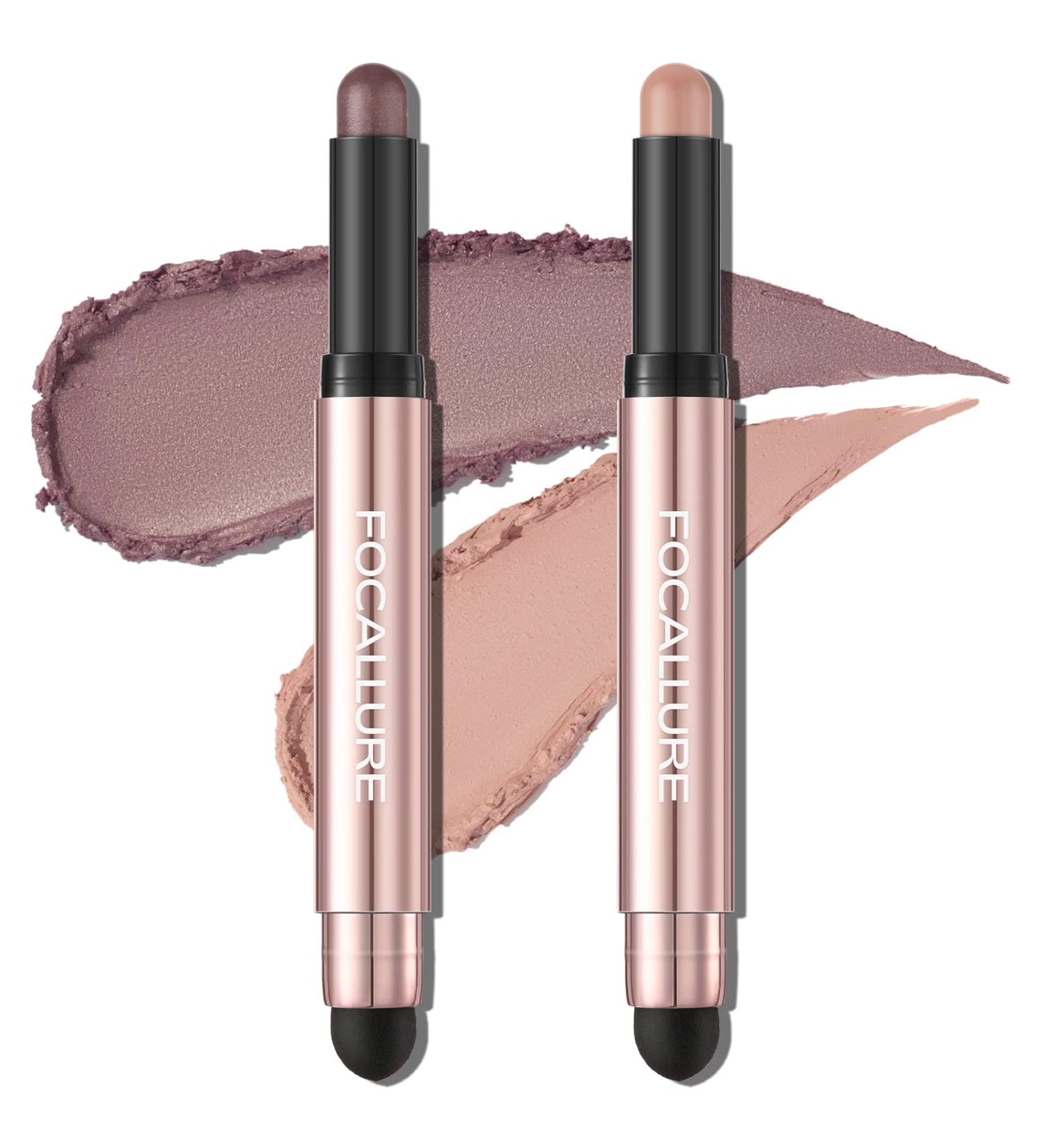 FOCALLURE 2PCS Eyeshadow Stick Set - Shimmer & Matte Cream Pencil Crayons with Blending Brush - Long Lasting, Waterproof Eye Brightener - Sweet Dream - Buy Online on GoSupps.com
