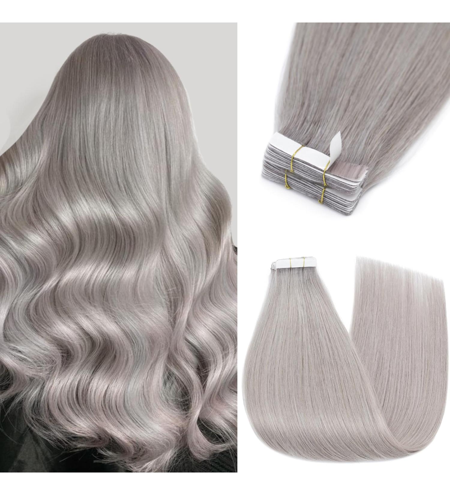 Silk Co Tape In Extensions - 55cm Gray Real Human Hair | 10pcs Skin Weft | 25g Extreme Tape Glue - Buy Online on GoSupps.com