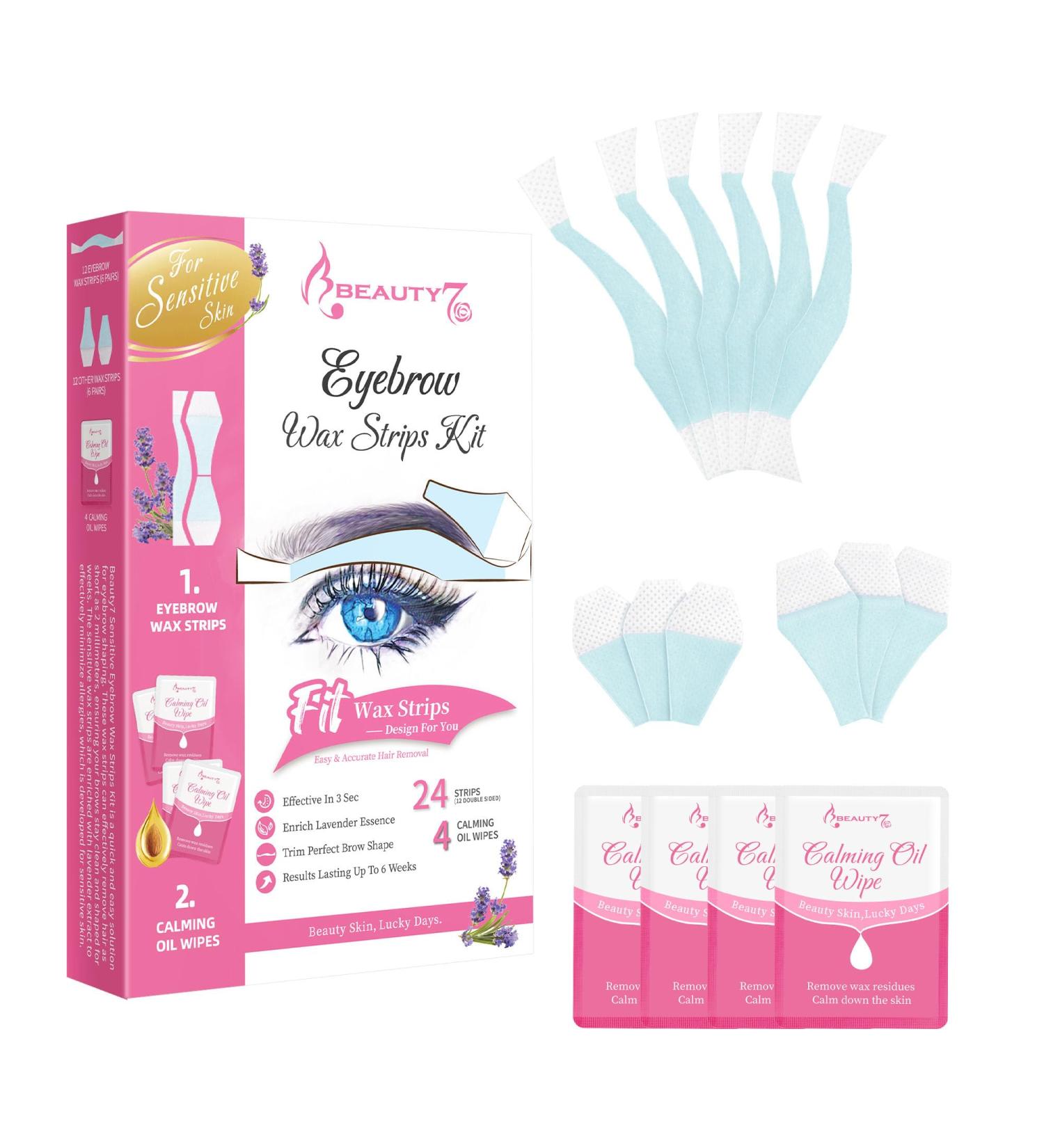  Beauty7 Beauty7 Set of 24 Pre-Cut Wax Strips for Eyebrows - With 4 Depilatory Wipes - Suitable for Sensitive Skin - Buy Online on GoSupps.com