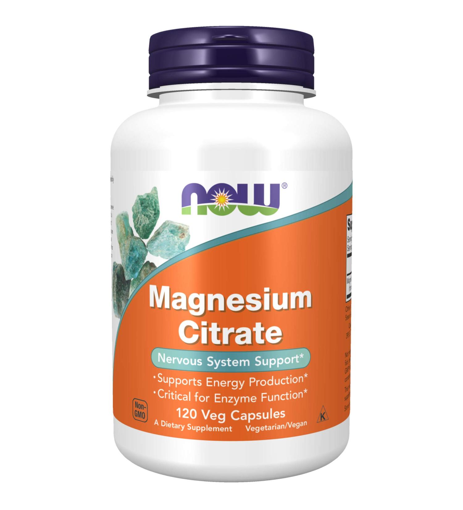 NOW Magnesium Citrate 120 Veg Capsules - Enzyme & Nervous System Support - Buy Online on GoSupps.com