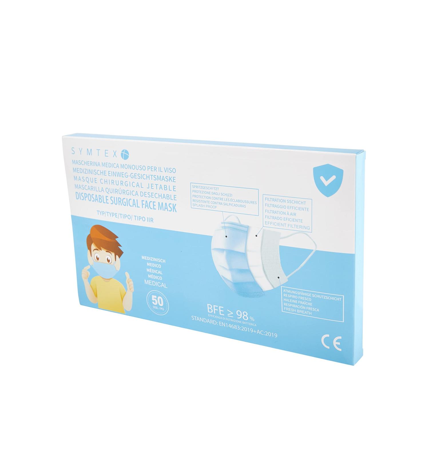 Buy Symtex 50 Mini Surgical Masks - EN 14683 Certified 3-Layer Protection - Small Size - International Shipping Available - Buy Online on GoSupps.com