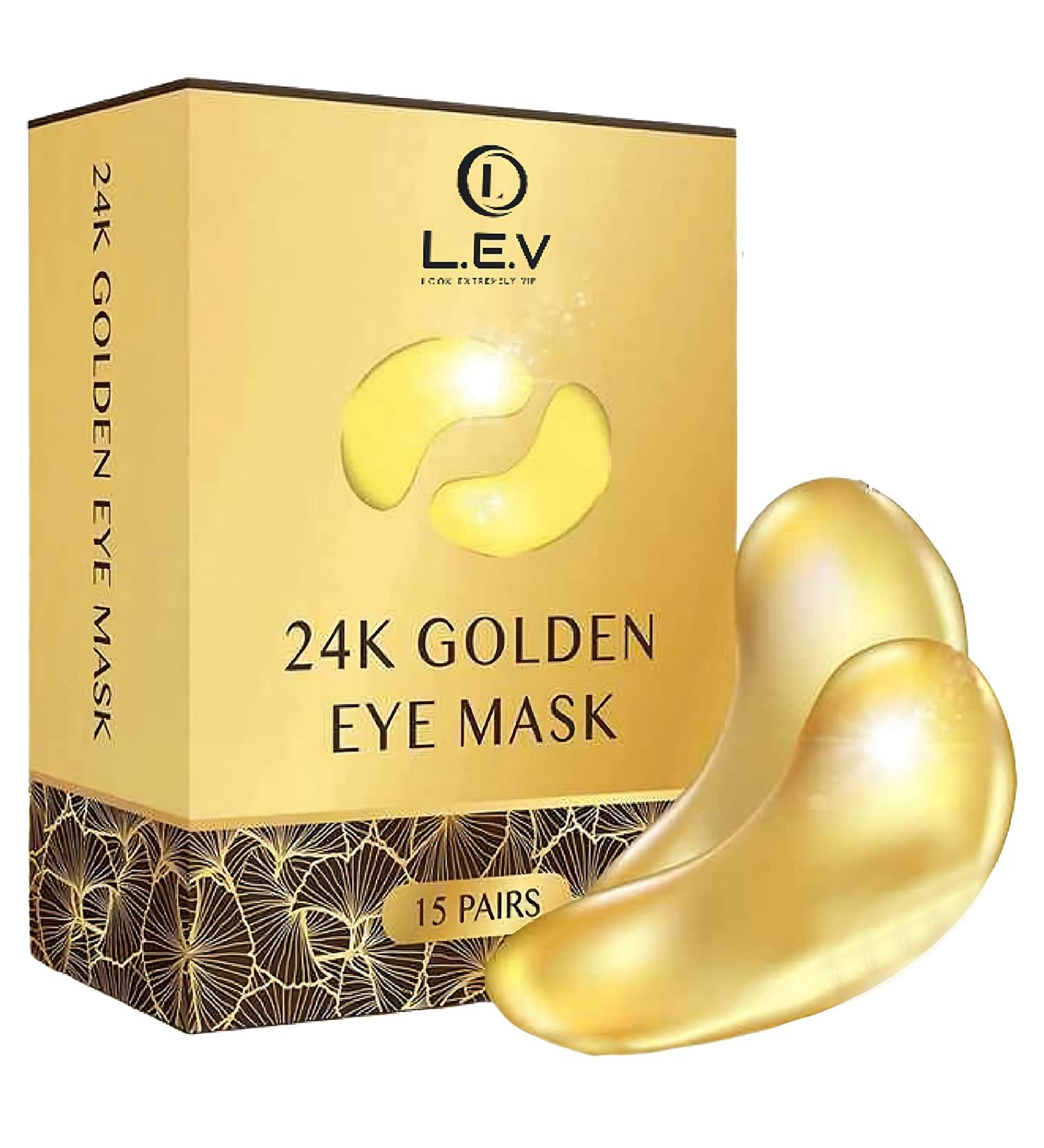 LEV 24K Gold Eye Mask - Reduce Puffiness & Dark Circles | 15 Pairs for Wrinkles & Fatigue Relief - International Shipping - Buy Online on GoSupps.com