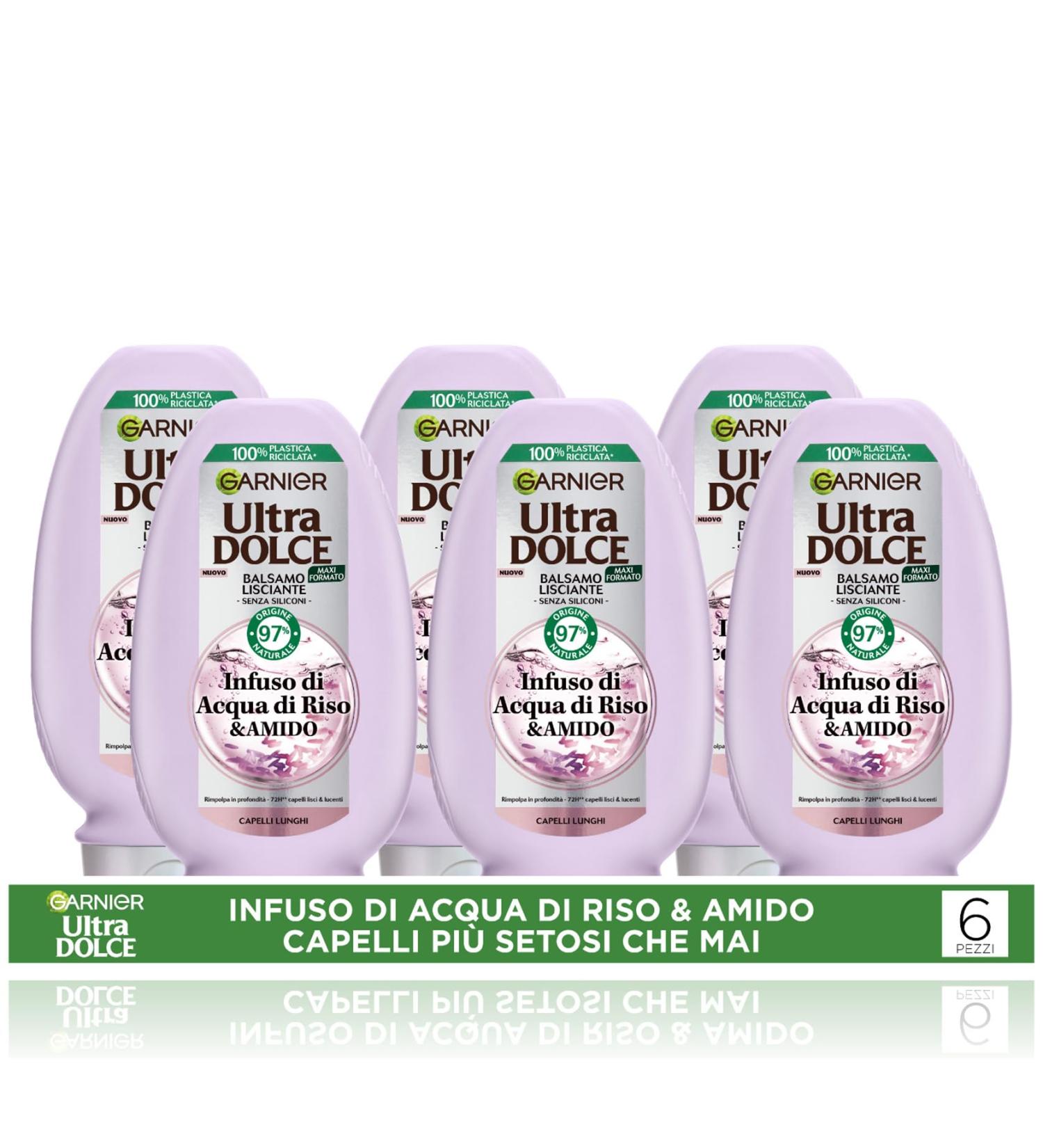 Garnier Garnier Ultra Doux Rice Water & Starch Infusion Multi Pack x6 Smoothing Balm 97% Natural Origin Long Hair Silicone-Free 250 ml