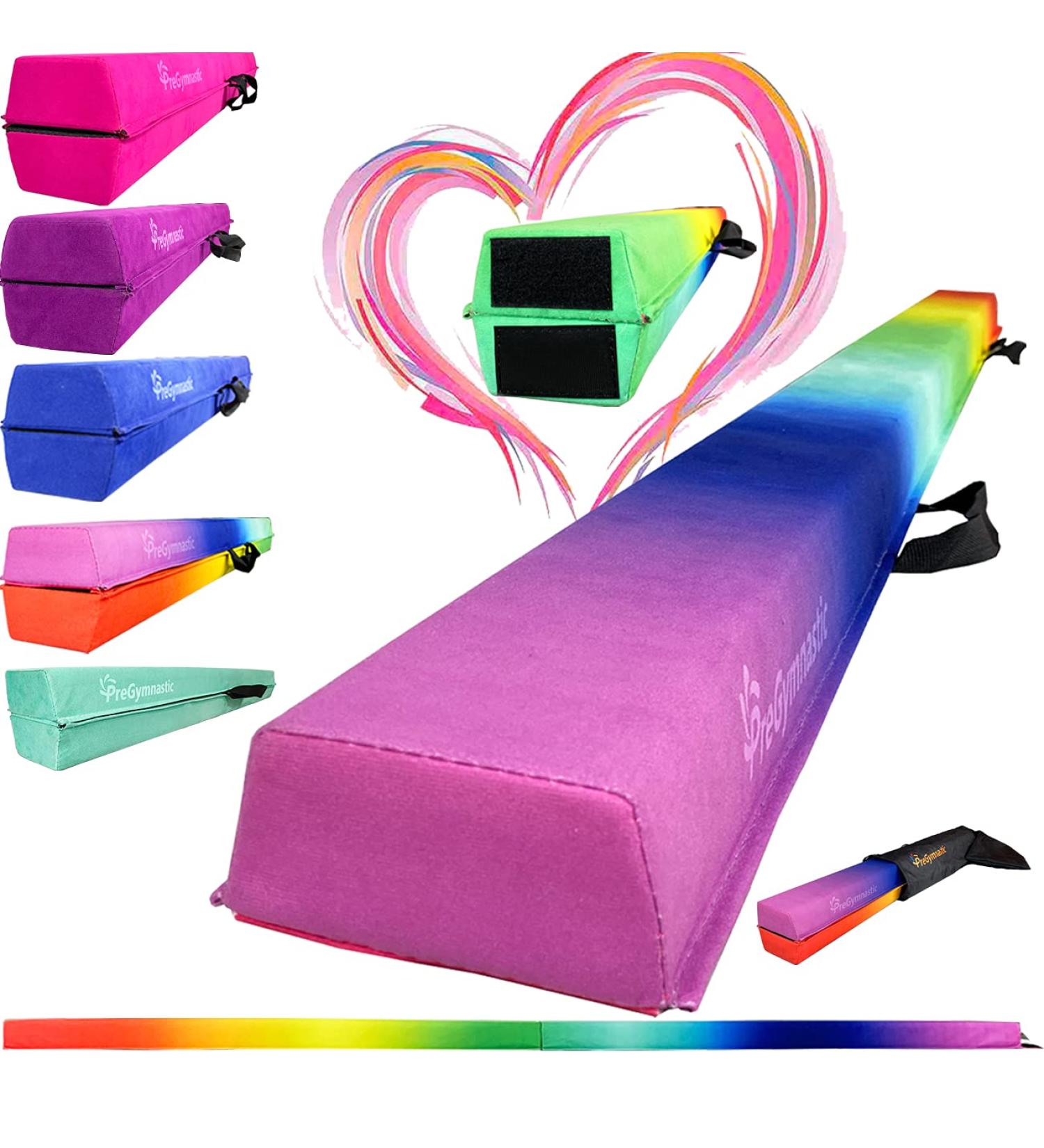 PreGymnastic 8FT Folding Balance Beam - Extra-Firm Suede Cover with Shinning Sticker - Rainbow Color - Carry Bag Included - Ideal for Home, School, Club, Travel - Buy Online on GoSupps.com