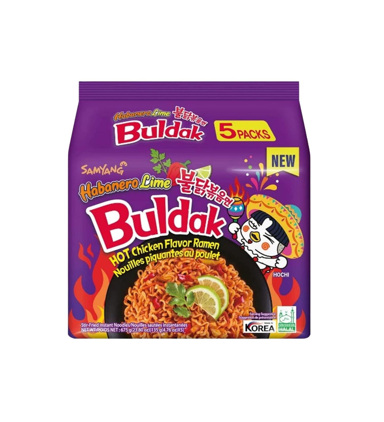 Samyang Habanero Lime Noodles 135g (Pack of 5) - Hot Chicken Flavor Spicy Ramen Buldak Multipack Snacks Instant Korean Food - Buy Online on GoSupps.com
