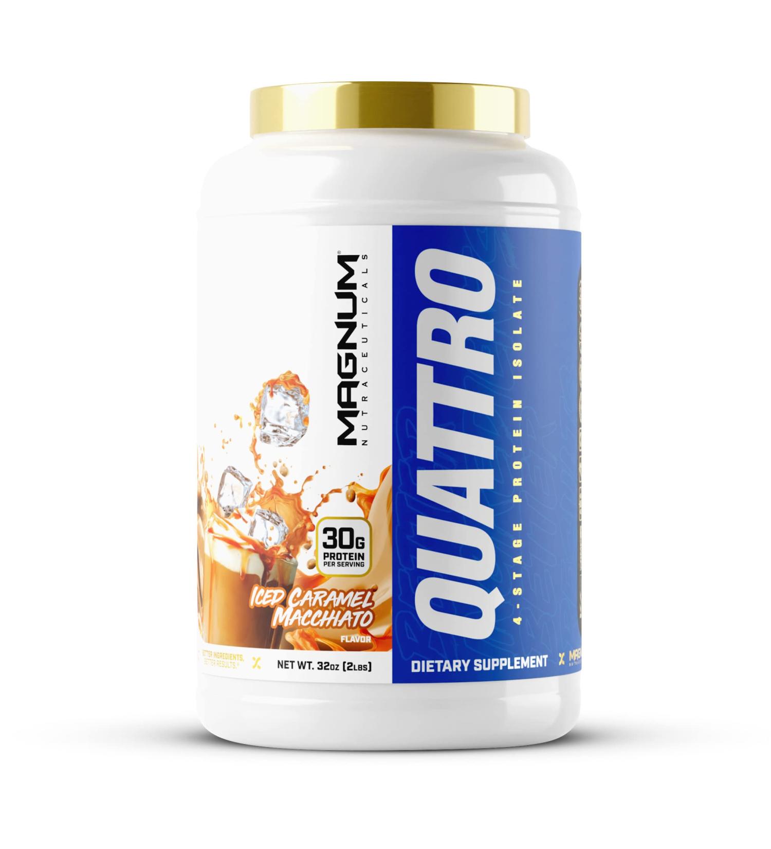 Magnum Nutraceuticals Quattro Whey Protein Powder, Iced Caramel Macchiato 2lb Premium Protein Isolate Blend for Muscle Growth & Recovery - Buy Online on GoSupps.com