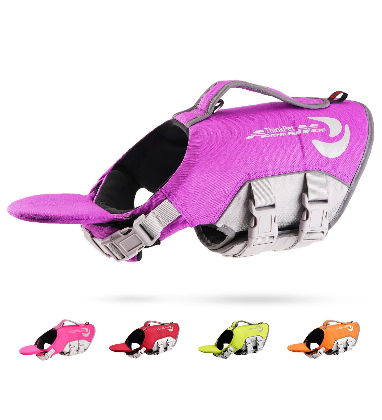 ThinkPet Adjustable Dog Life Jacket - Reflective Purple Lifesaver for Safety & Buoyancy | International Shipping - Buy Online on GoSupps.com
