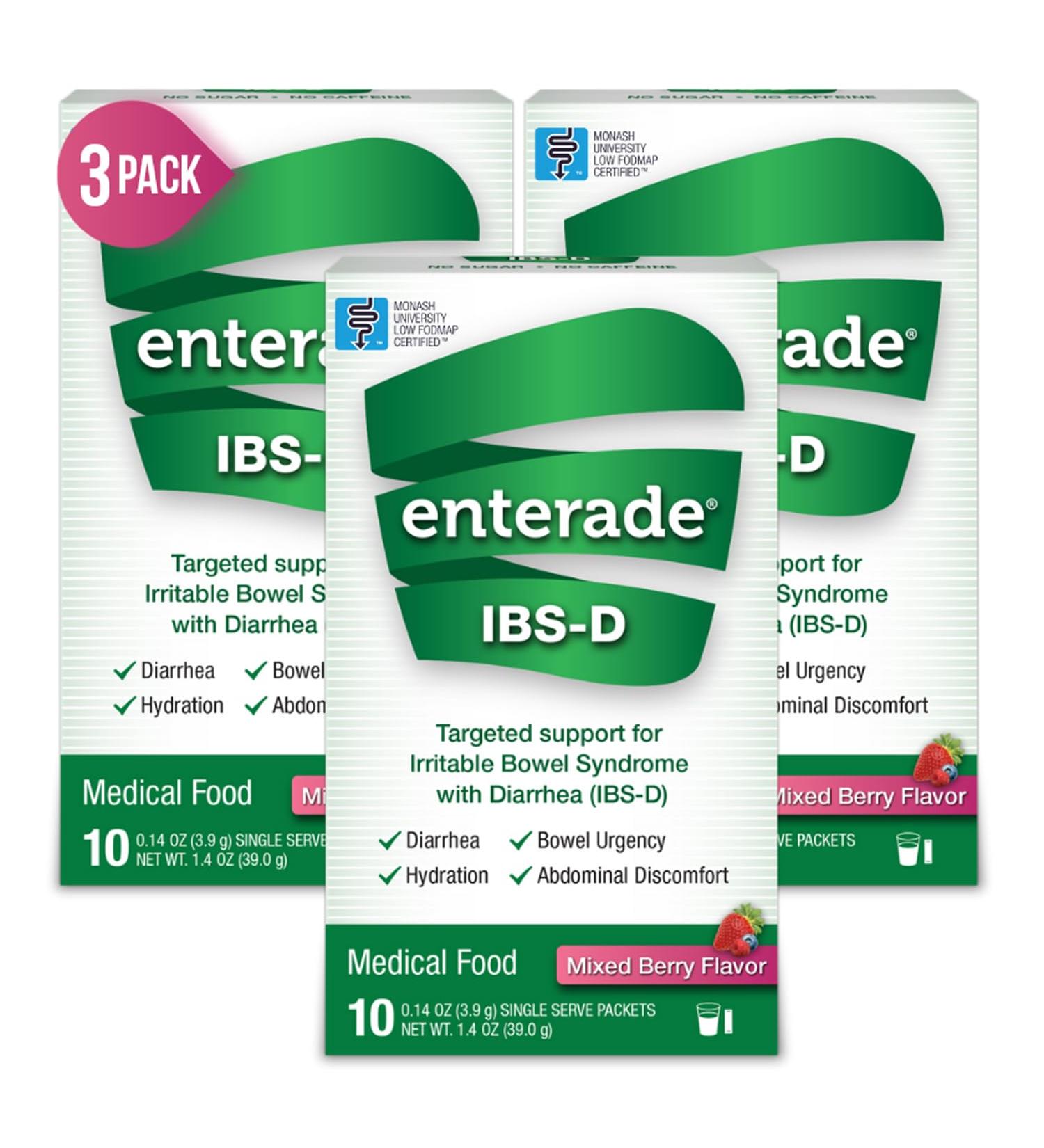 enterade IBS-D Powder Packets for IBS Relief of Symptoms from Irritable Bowel Syndrome with Diarrhea (IBS-D) Mixed Berry 30 Single-Serving Powder Packets Mixed Berry 3 pack (30ct) - Buy Online on GoSupps.com