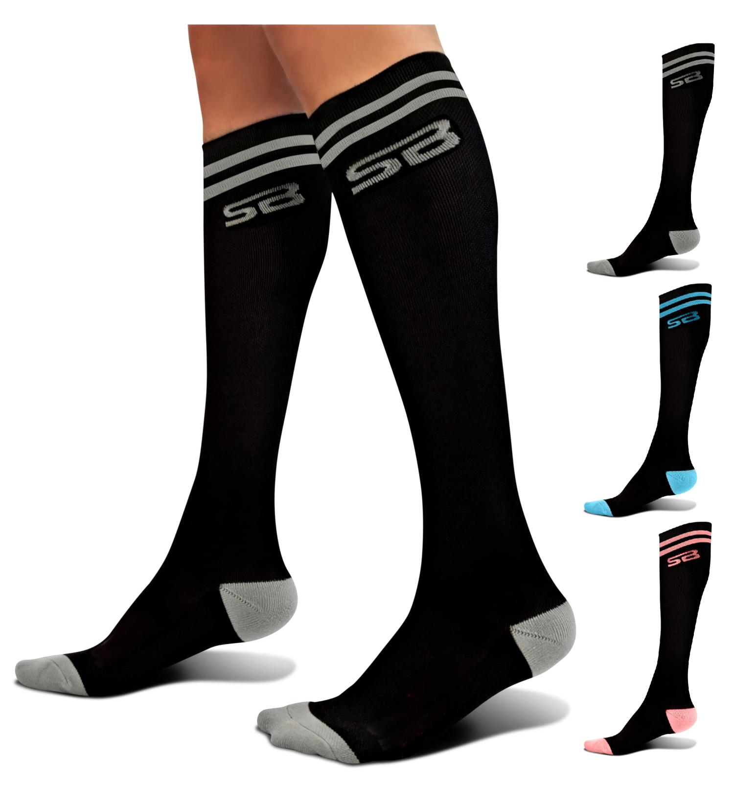 SB SOX Compression Socks (20-30mmHg) for Men & Women - X-Large Two Stripes (Black/Gray) - Buy Online on GoSupps.com