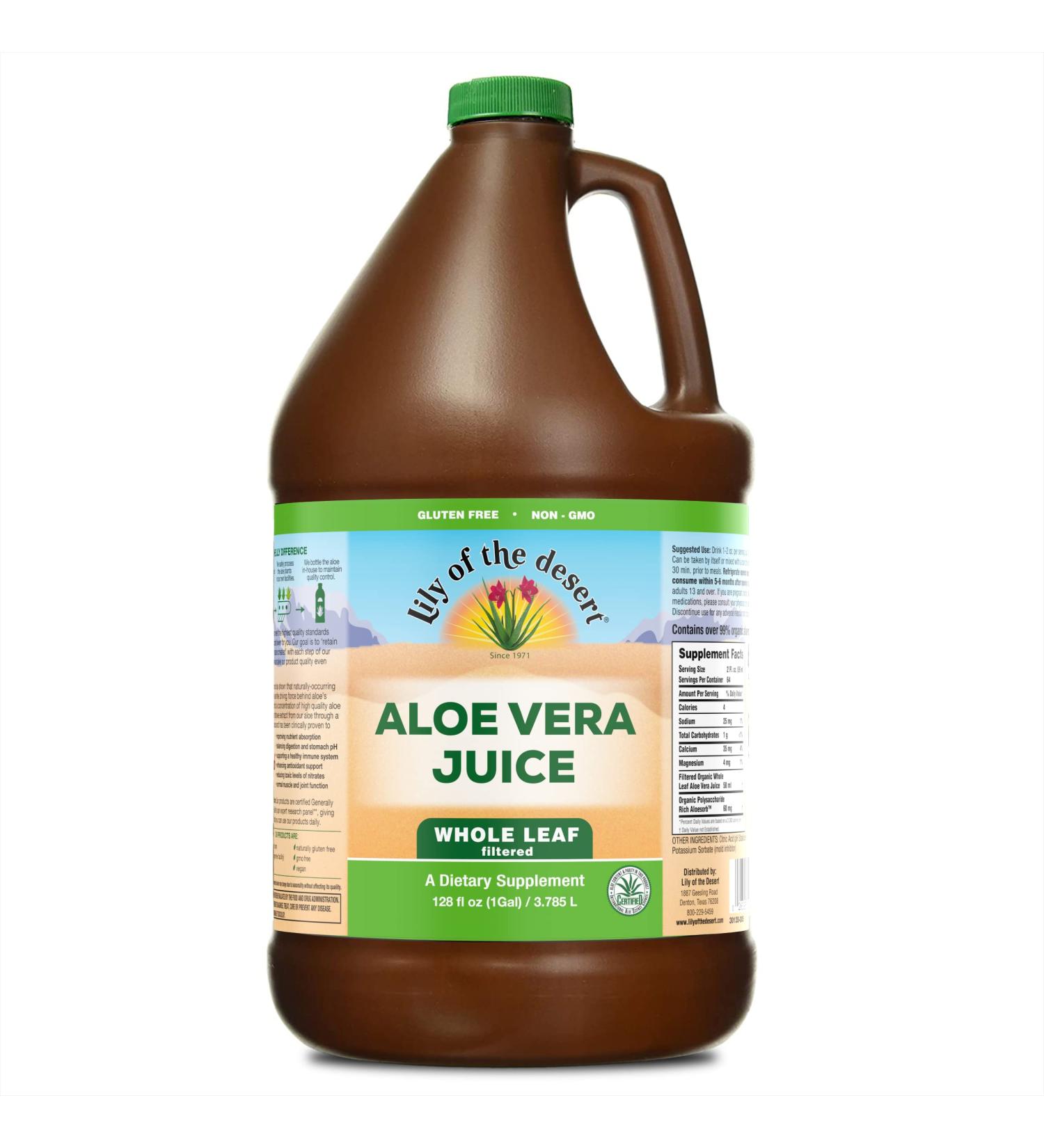 Lily of the Desert Vera Juice - Whole Leaf Filtered Aloe Vera Drink Non-GMO Aloe Juice with Natural Vitamins Digestive Enzymes for Gut Health Stomach Relief Wellness Glowing Skin 128 Fl Oz - Buy Online on GoSupps.com