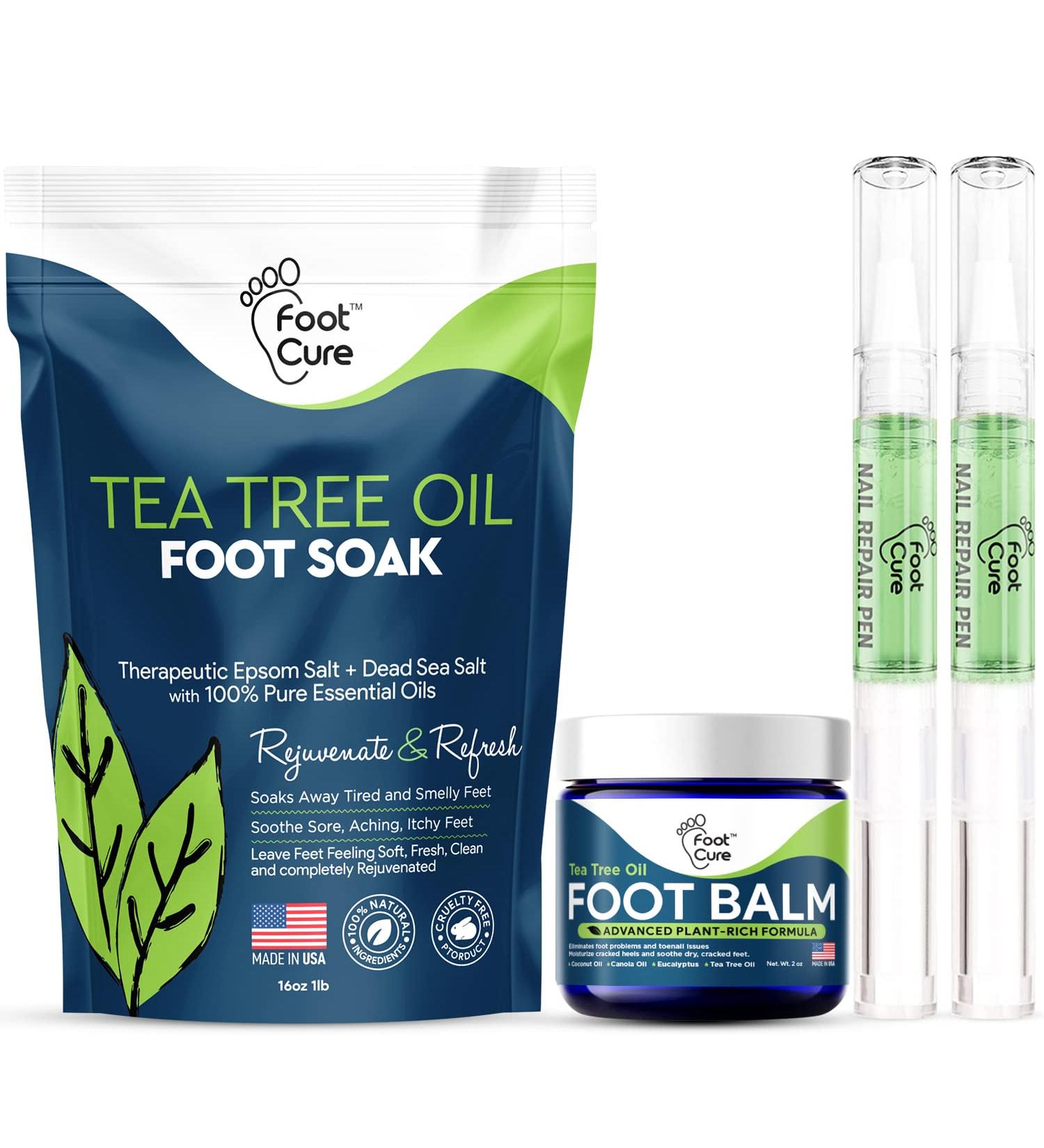 Extra Strength Toenail Fungus Treatment Kit - Foot Soak, Nail Repair Pen, Tea Tree Balm - Made in USA - Effective Solution for Smelly Feet, Athletes Foot, Cracked Nails - Buy Online on GoSupps.com