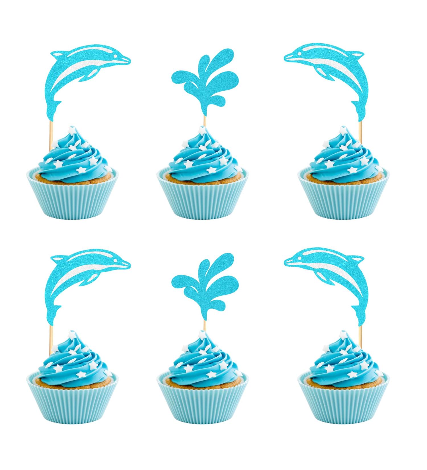 Arthsdite 24Pcs Dolphin Cupcake Toppers Under the Sea Theme Cupcake Picks Ocean Animal Baby Shower Kids Birthday Party Cake Decorations Supplies - Blue Glitter - Buy Online on GoSupps.com
