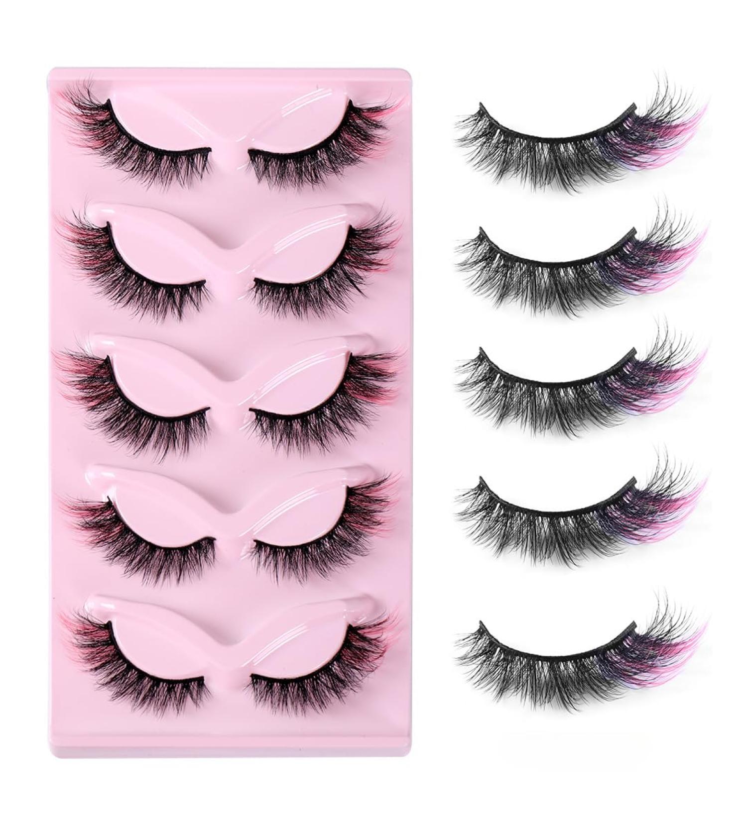 Colored Wispy False Eyelashes - Fluffy Faux Mink Cat Eye Lashes Kit | 10mm Natural 3D Lashes - 5 Pairs Easy to Apply - Buy Online on GoSupps.com