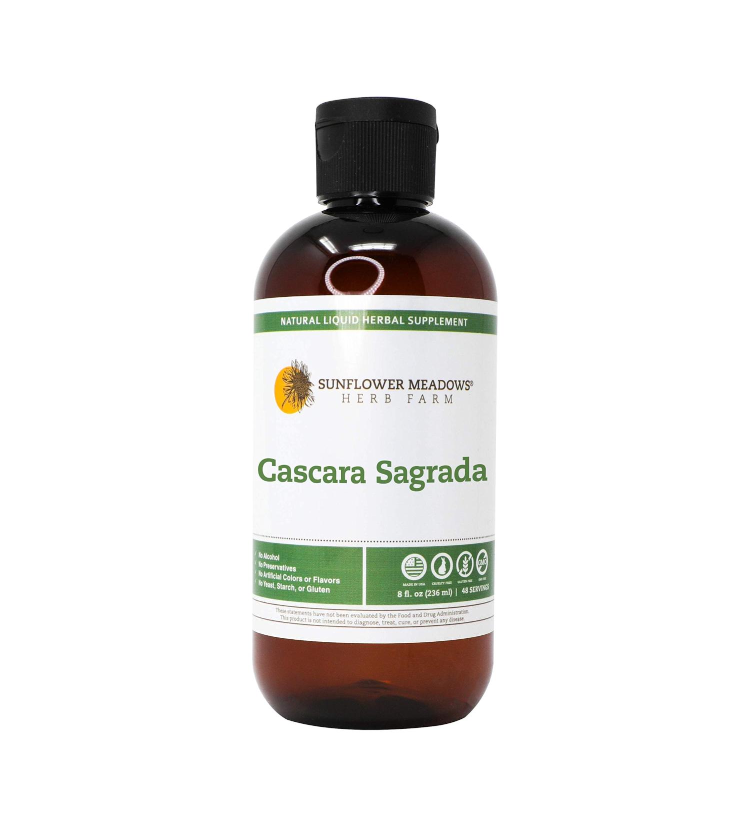 Sunflower Meadows Herb Farm Cascara Sagrada Liquid Herbal Supplement - 8oz- Alcohol-Free Non-GMO Made with Organic Ingredients