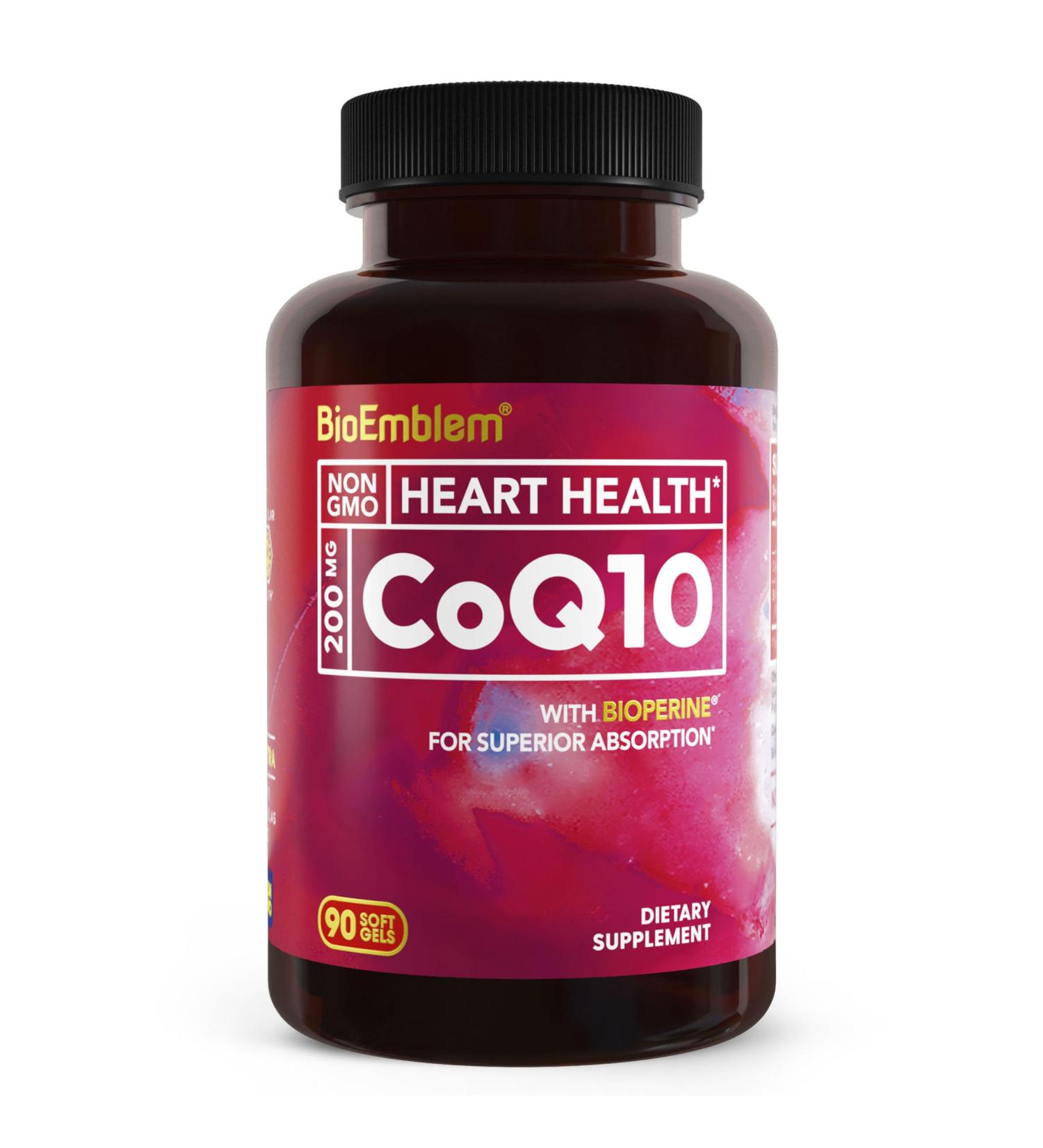 BioEmblem CoQ10 with BioPerine - 200mg Softgels for Energy & Heart Health | Non-GMO Coenzyme Q10 Supplement - 90 Count - Buy Online on GoSupps.com